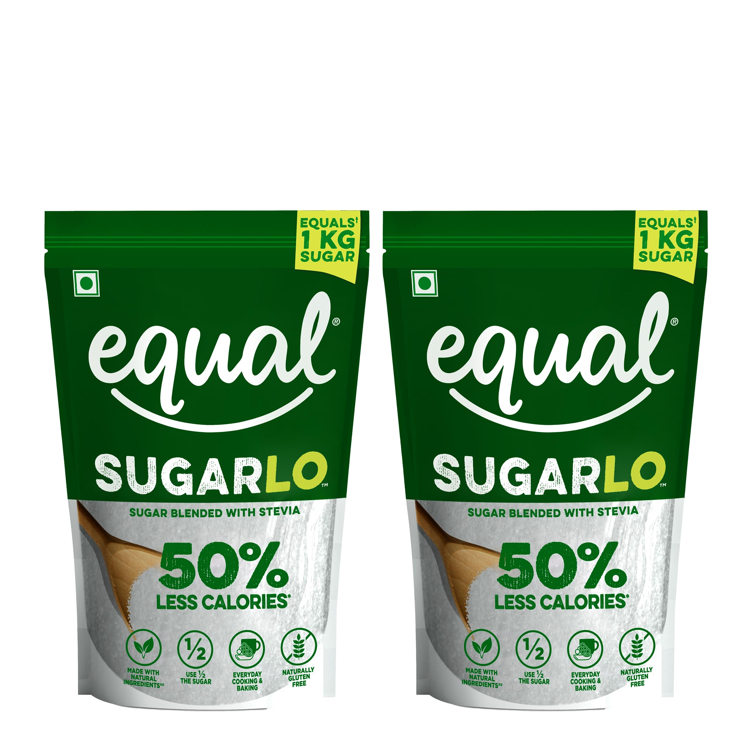 SugarLo | Sugar Blended With Stevia | 50% Less Calories Sugar | 1Kg (500g Pack of 2) | Equals to 2Kg of Sugar