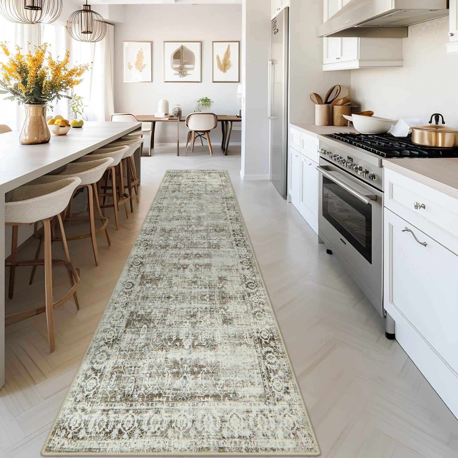 Morebes Vintage Extra Long Runner Rugs for Hallways 10 ft, Washable 2x10 Runner Rug for Kicthen Non Slip, Soft Distressed Non-Shedding Throw Carpet