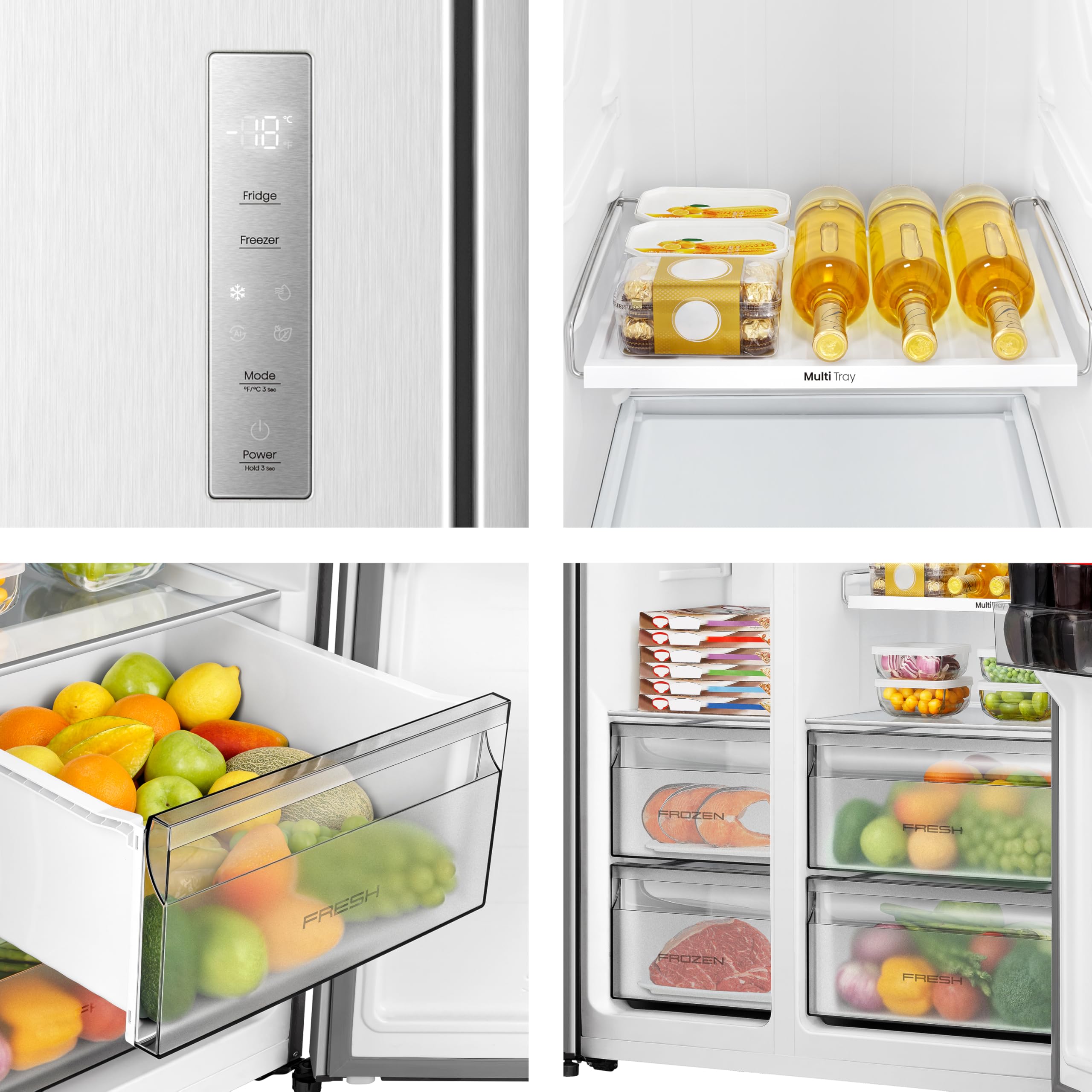 Hisense RS3P558NEIE Side-by-Side/ 544L/ Großes Fassungsvermögen/XXL Türfach/Multifunktionale Getränkeablage/Flat Duct/No Frost/SuperCool/BxHxT: 91,1×178,6×61,5cm/ Silber [Energieklasse E]