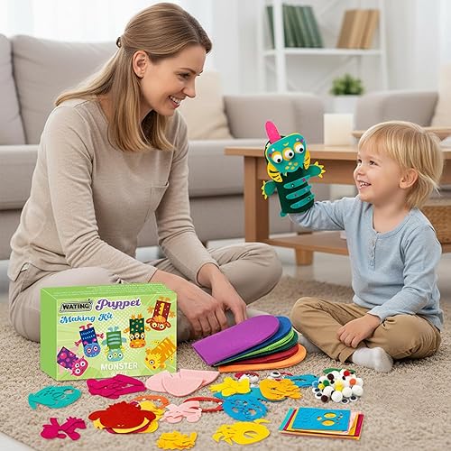Vista 11 de WATINC Kit de 6 piezas de fabricación de marionetas de mano, calcetines de fieltro para manualidades, juguetes creativos de bricolaje para hacer tus