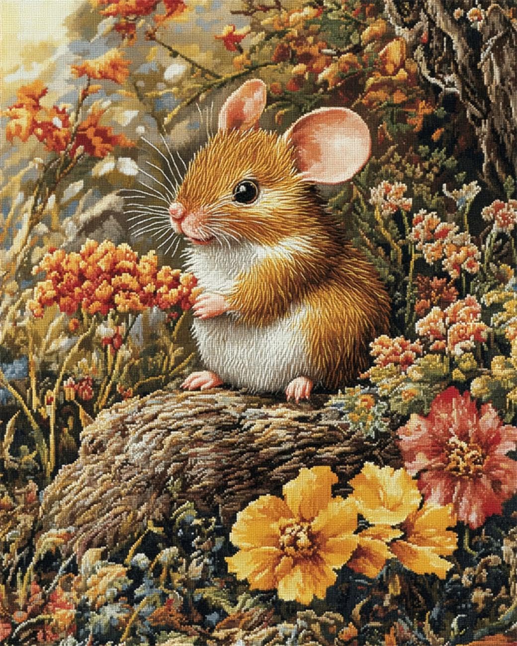 Kit Per Ricamo Con Perline Topi e fiori Animale 9CT 40x50cm