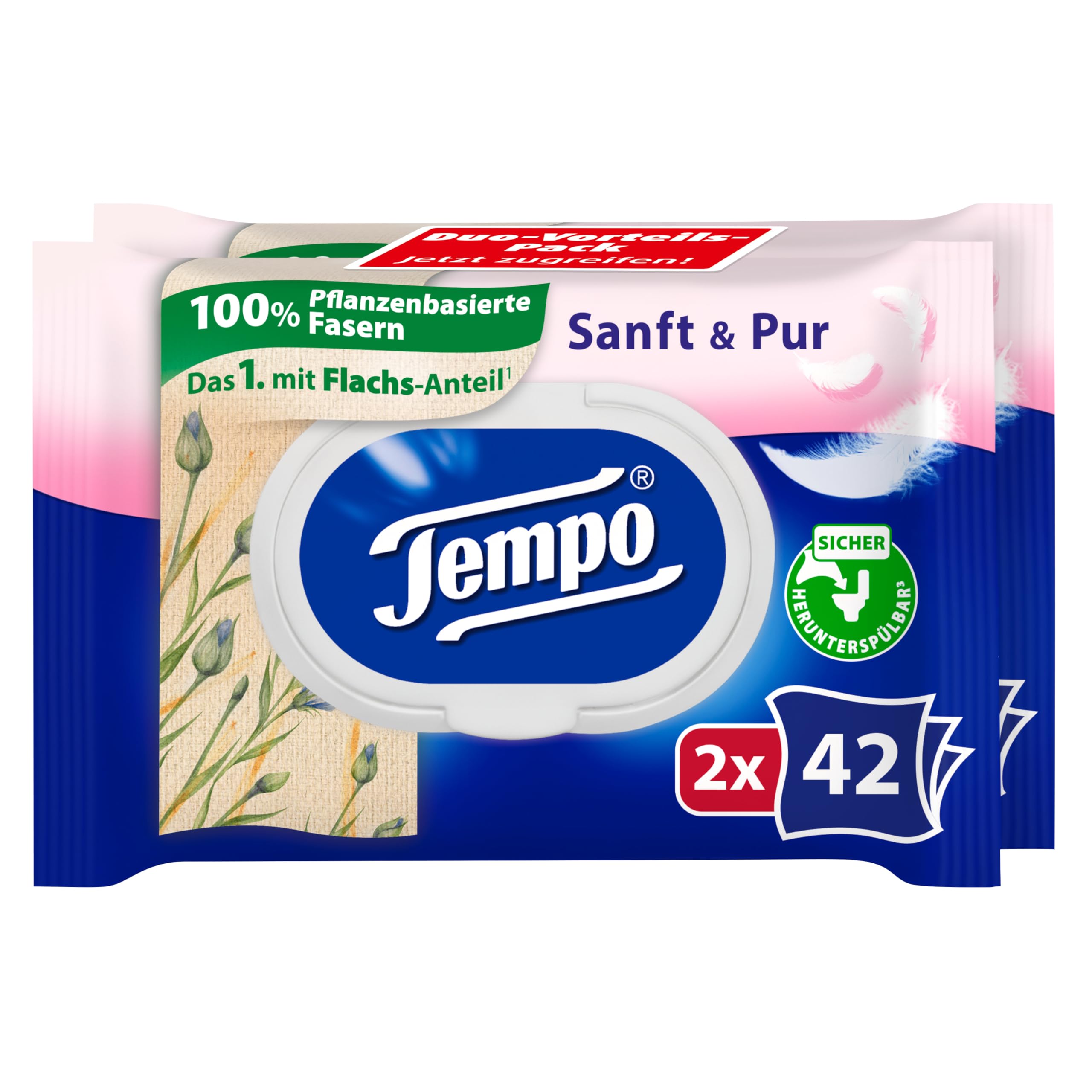 Tempo Salviette umidificate "Delicato & Pur" – Mega Pack – 16 confezioni da 42 panni – Duo Packs – Carta igienica umida dermatologicamente testata e pH neutro sulla pelle