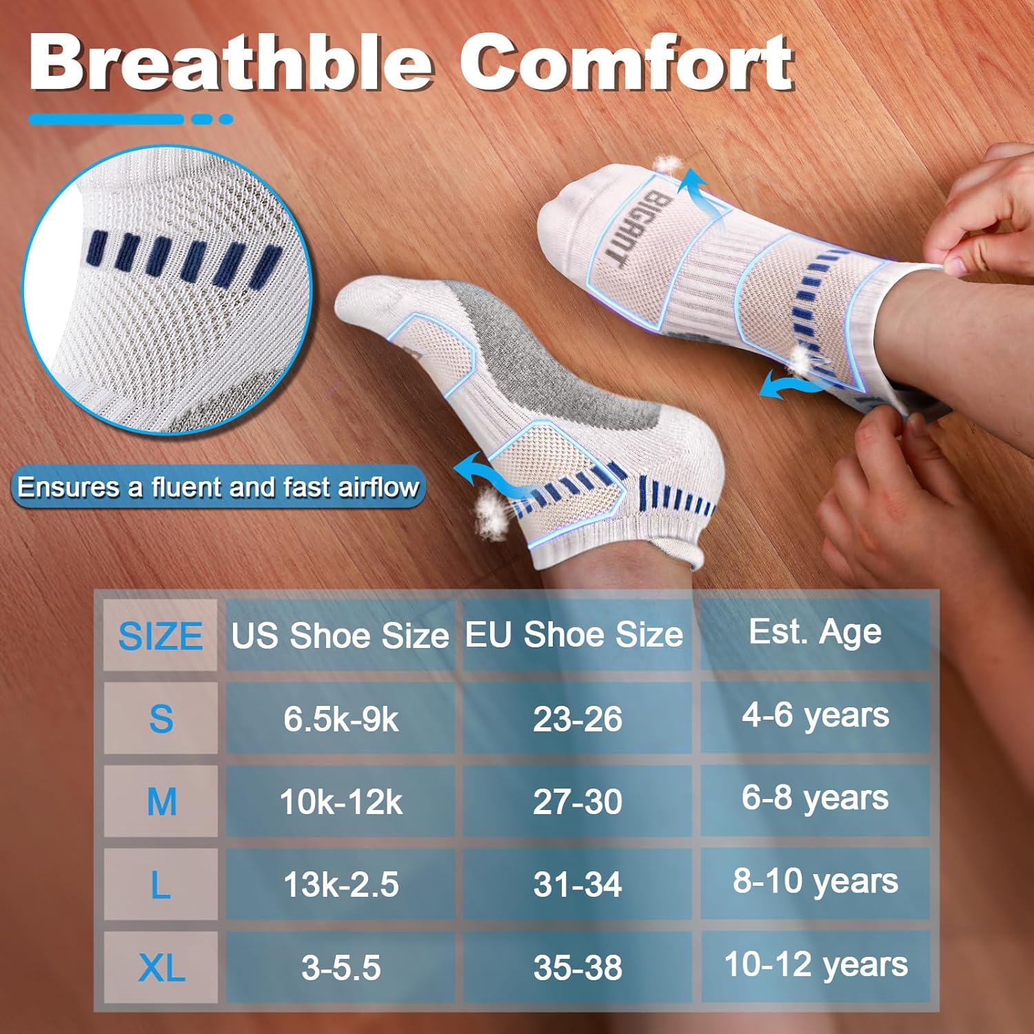 Bigant Boys Socks Low Cut Ankle Cushioned Athletic Socks for 4-12 Years Girls Kids Compression Running Arch Support 6 Pairs - Image 2