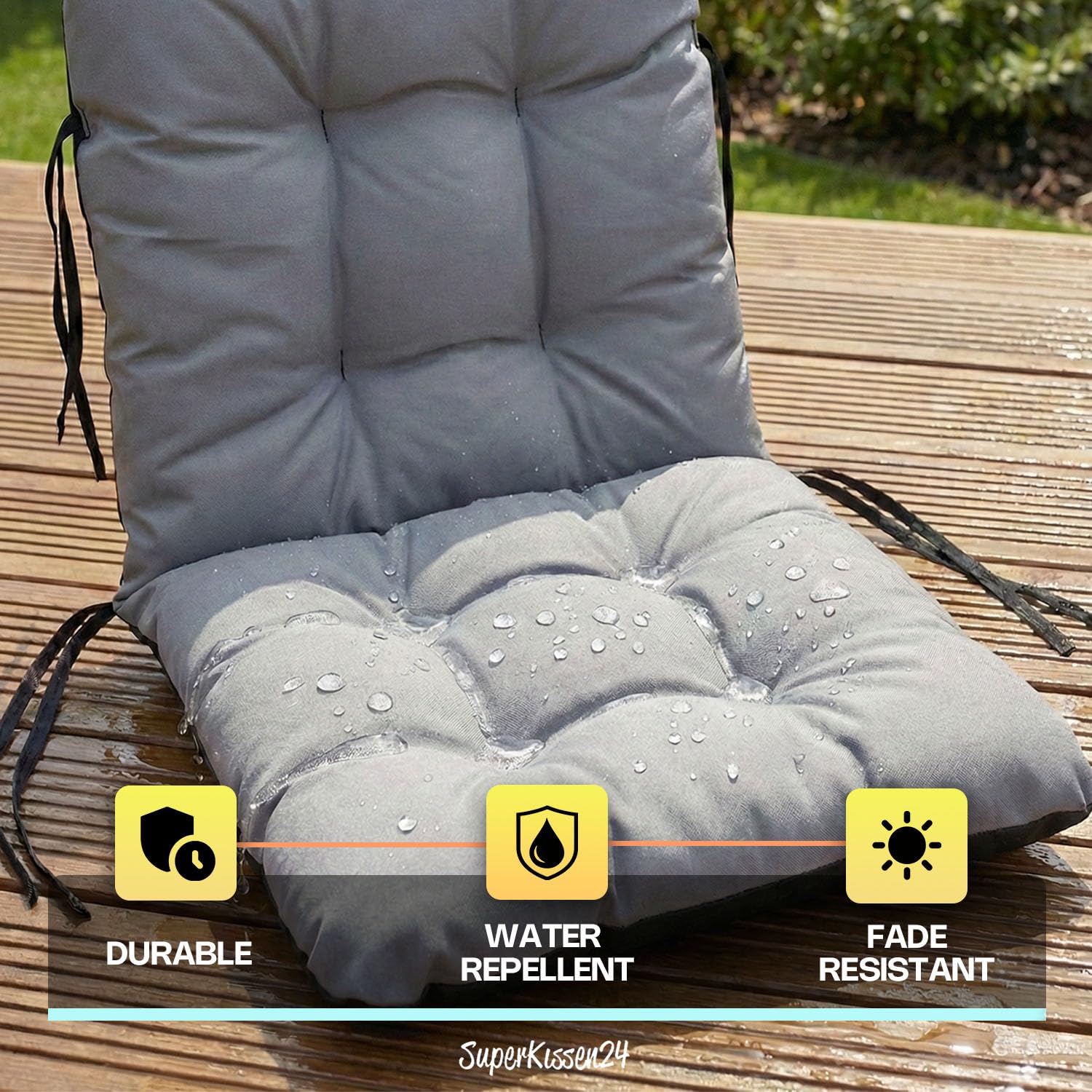 SuperKissen24. Coussin Dossier pour Chaise Longue, Siège, Banc de Jardin, Canapé - Lot de 2-96x48 cm - Bain de Soleil - Intérieur/Extérieur – imperméable - Noir