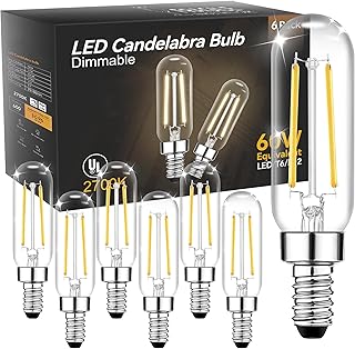 TJOY E12 Candelabra LED Bulbs, Dimmable 5.5W Equivalent 60W 2700K Soft Warm White, Small Base T8 Light Bulb, Vintage Edison Bulb Decorative for Chandelier Ceiling Fan Wall Sconces, 600lm, 6pack