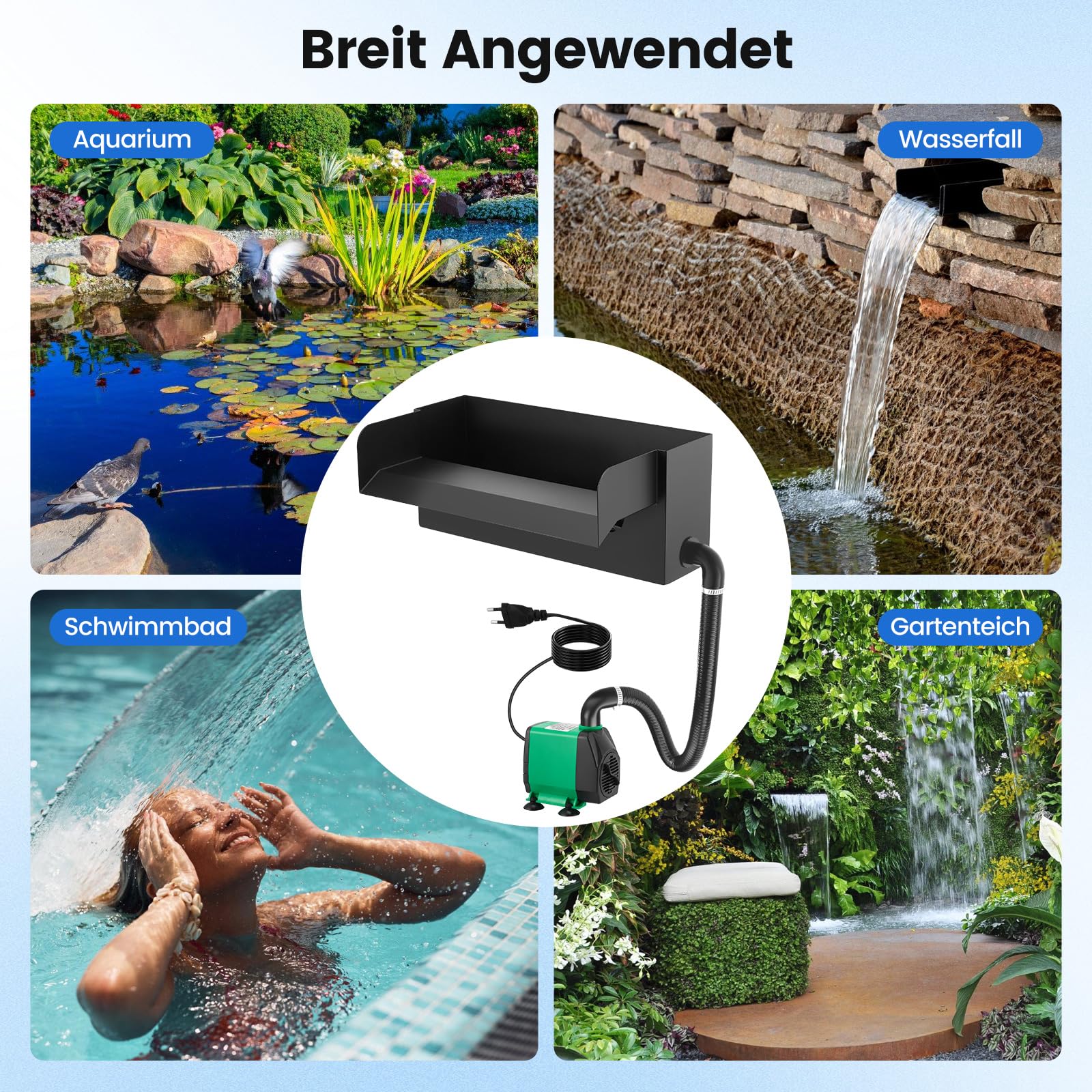 Edelstahl Teich Wasserfall Set 12.2in 40W 3000 L/H Pumpe für Gartenteich