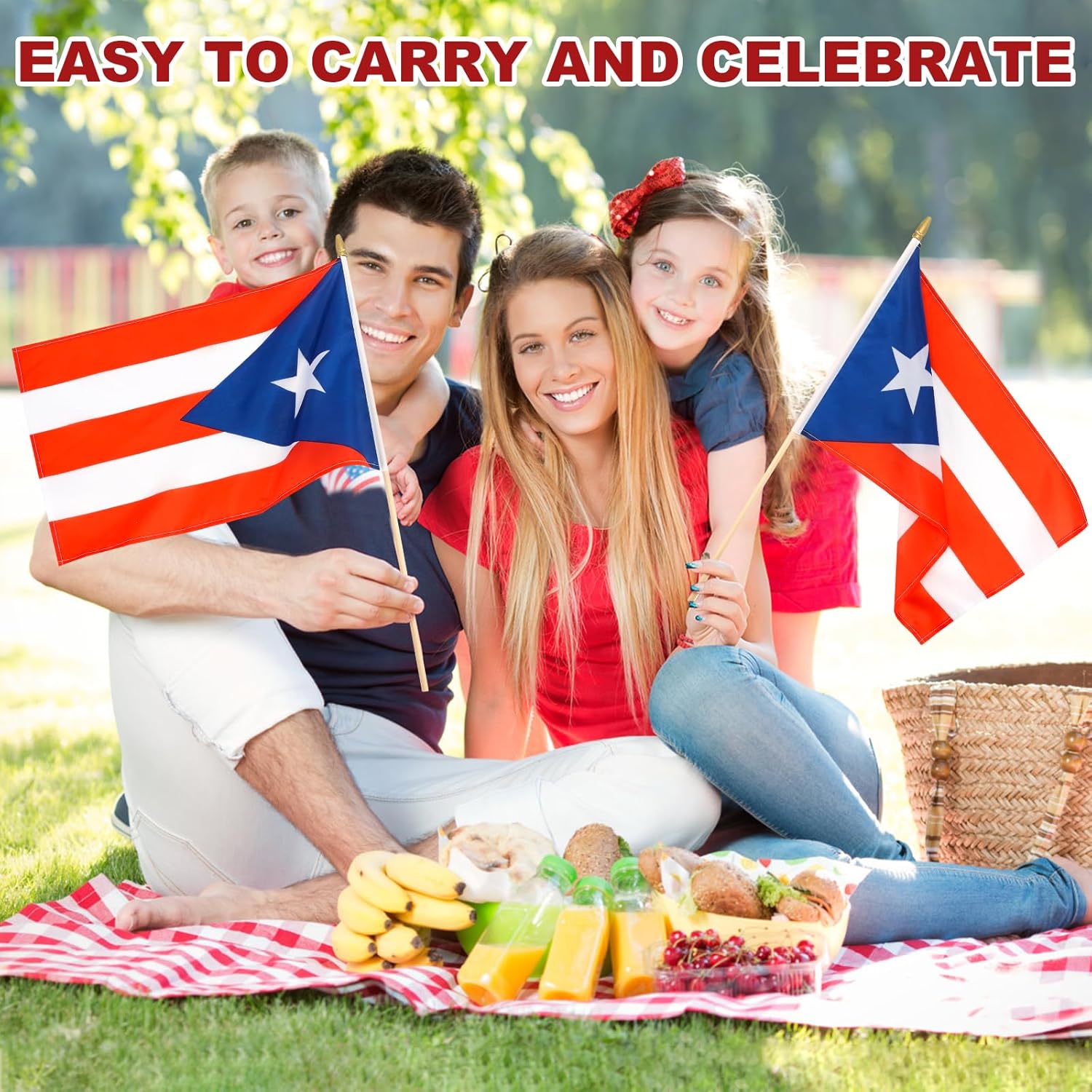 12 Pack Puerto Rico Stick Flags Small 12x18 Inch Puerto Rican Hand Held Flags with 24 Inch Wooden Pole Decorations