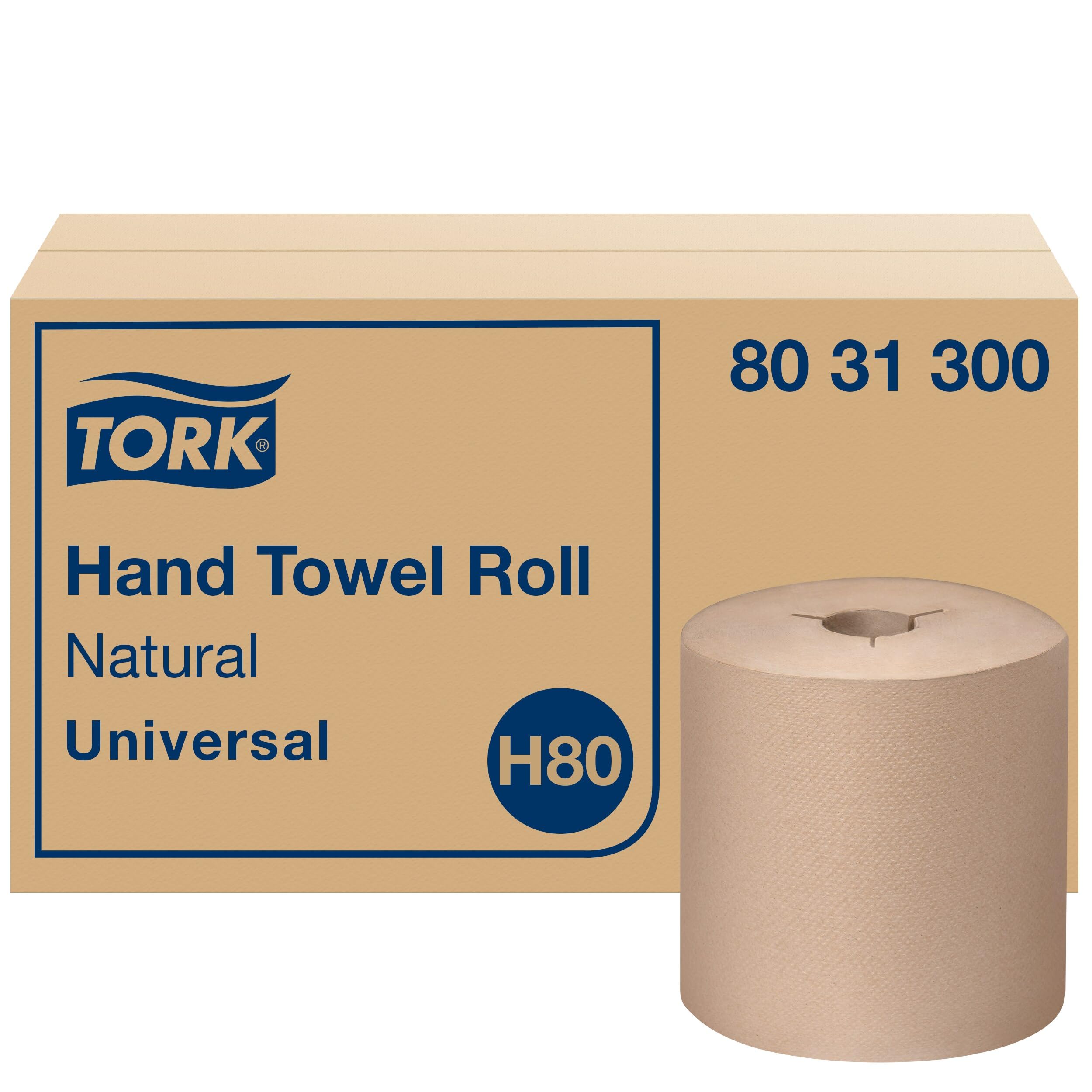 Tork Hand Towel Roll Natural H80, Universal, 100% Recycled Fiber, 6 Rolls x 800 ft, 8031300Green SealECOLOGOGreen SealECOLOGO
