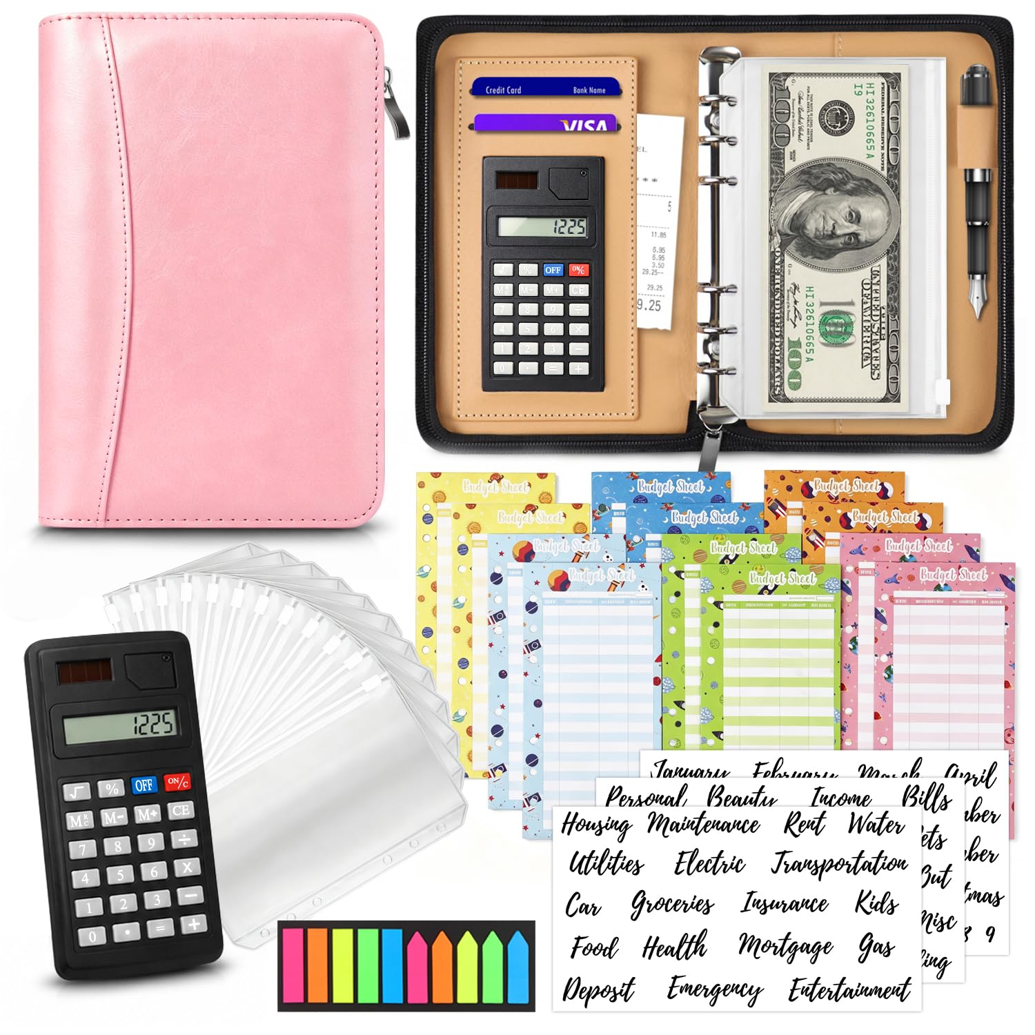 Budget Binder with Zipper Envelopes, Cash Envelopes for Budgeting