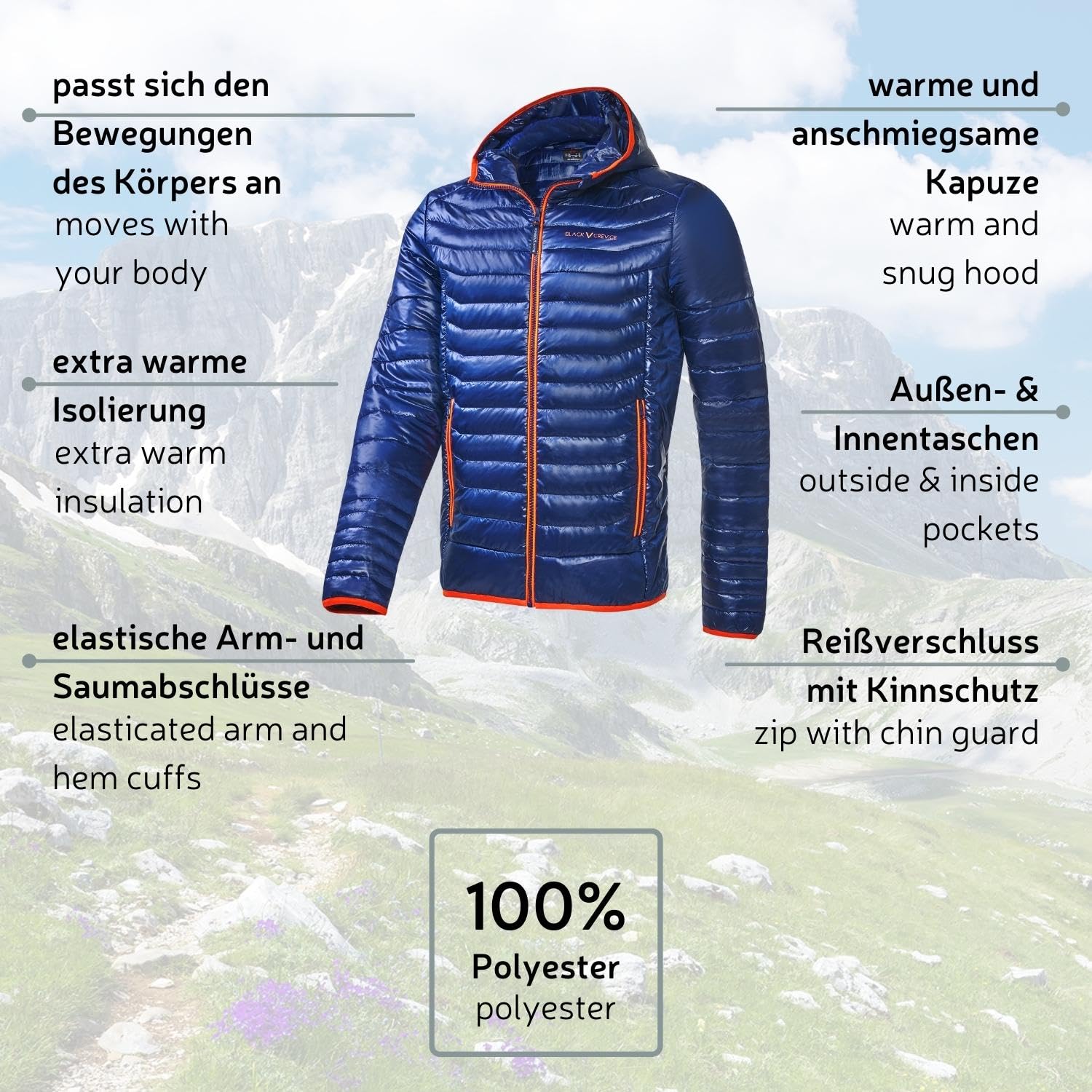 Black Crevice Giacca isolante da uomo I Giacca outdoor traspirante uomo I Giacca funzionale di qualità da uomo in 100% poliestere e imbottitura termoisolante I Idrorepellente e anti-vento