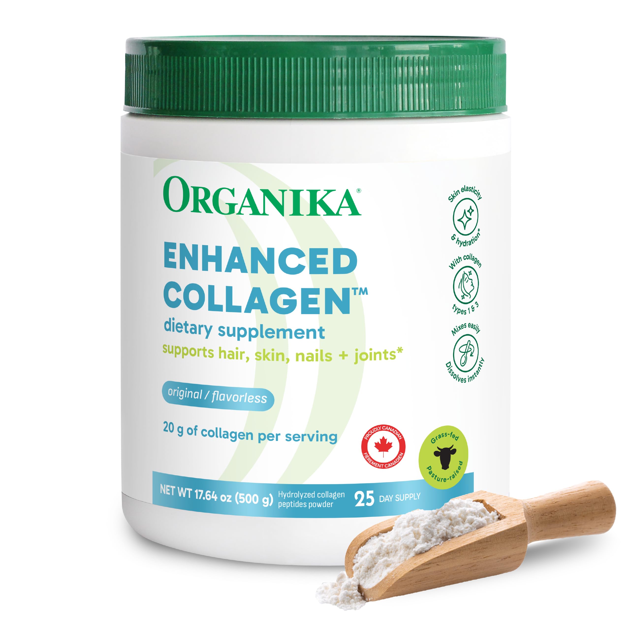 Organika Enhanced Hydrolyzed Collagen Peptides Pulver: Einfache Absorption Unflavored Collagen Powder für Haut, Haar, Nägel, Gelenke, Muskeln, & Gut - Keto, GMO-frei, Grass-Fed - 25 Tage Versorgung - 18 oz