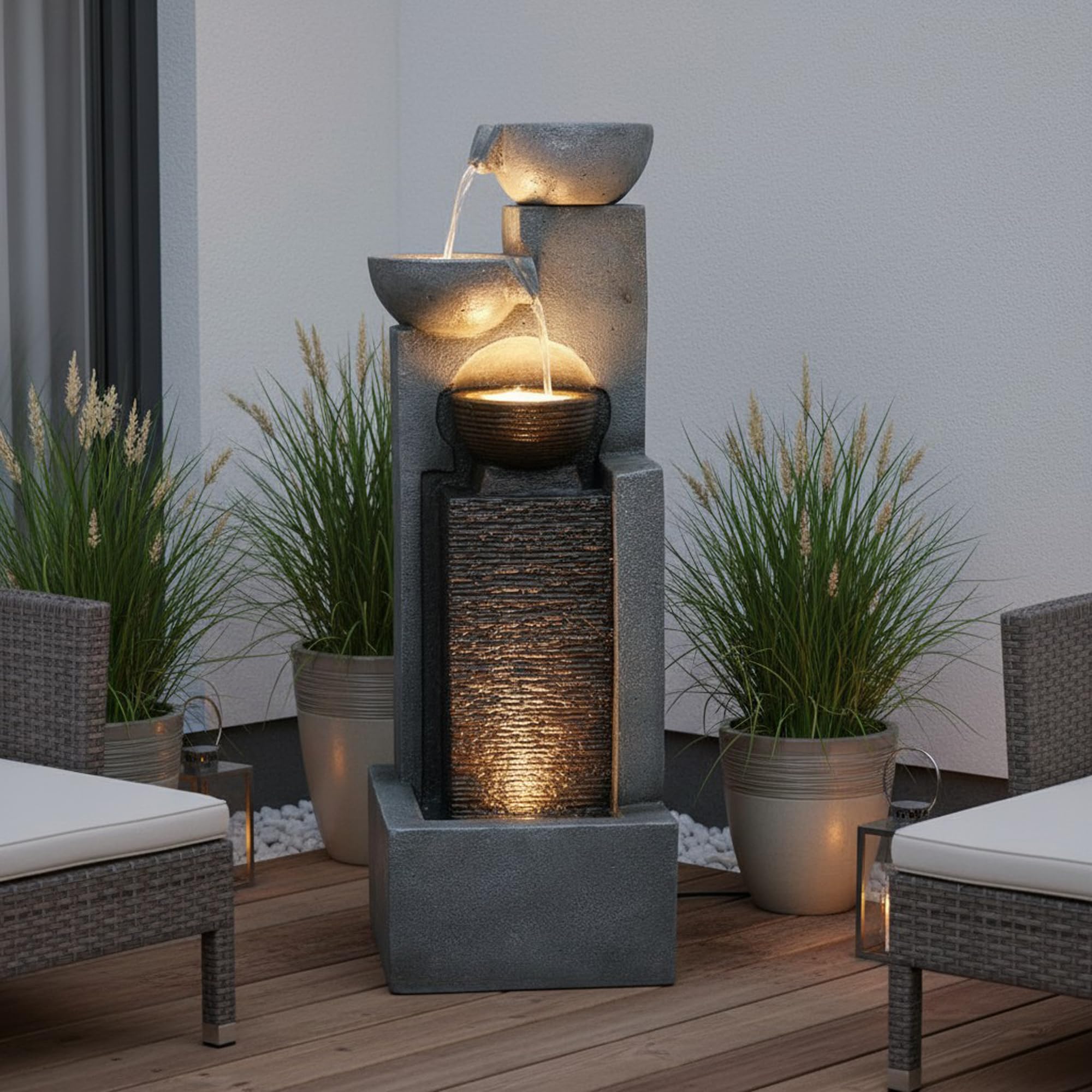 Grande Fontaine de Jardin avec éclairage LED Fontaine Cascade décoration de Jardin