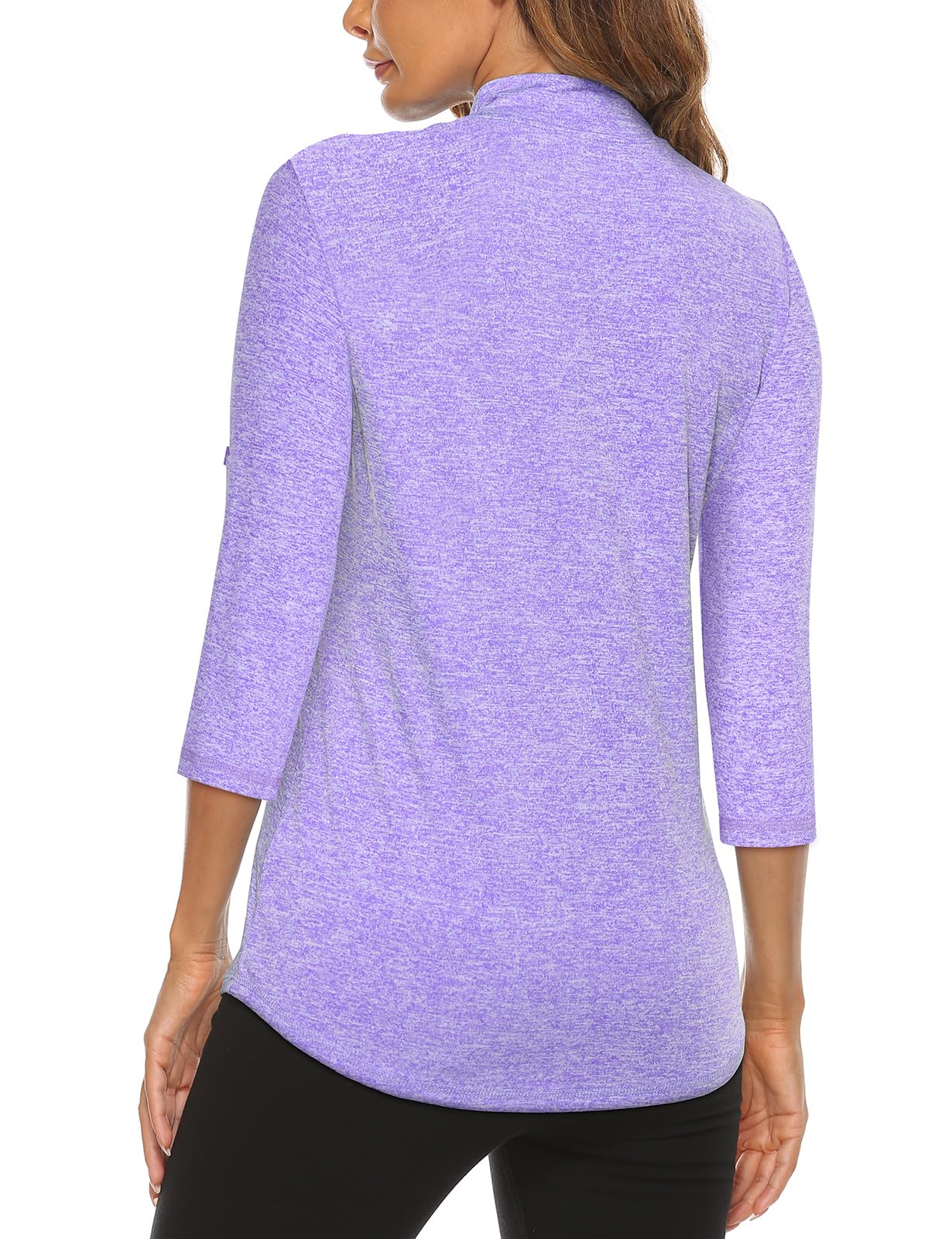 Koscacy Damen-Poloshirt, 3/4-Rollärmel, LSF 50+, halber Reißverschluss, trockene Passform, Workout-Top, athletisches Shirt