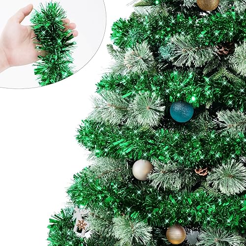 Miniatura 4 de Guirnalda de plata de 33 pies, guirnalda de oropel plateado para árbol de Navidad, colgante de oropel plateado para interiores y exteriores,
