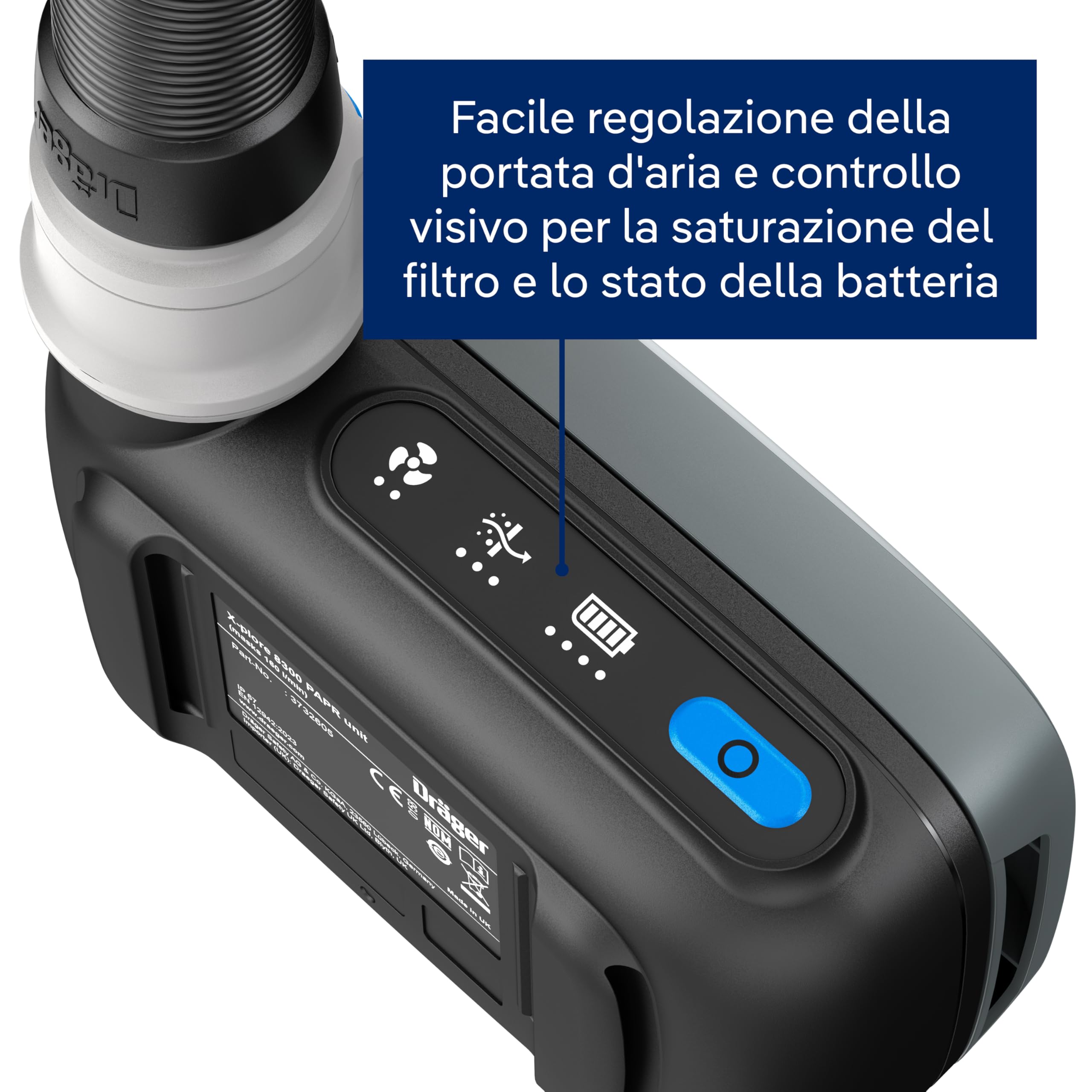 Dräger X-plore 8300, Respiratore a filtro assistito, Protezione avanzata contro polveri e particelle, Lavora in totale sicurezza, set PAPR con filtro P3