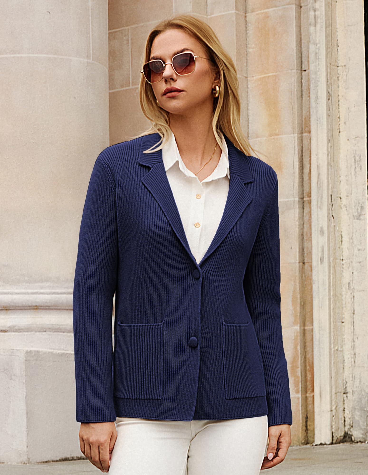GRACE KARIN Blazer Femme d'hiver Chaud Décontracté pour Travail Col Revers avec Ceinture