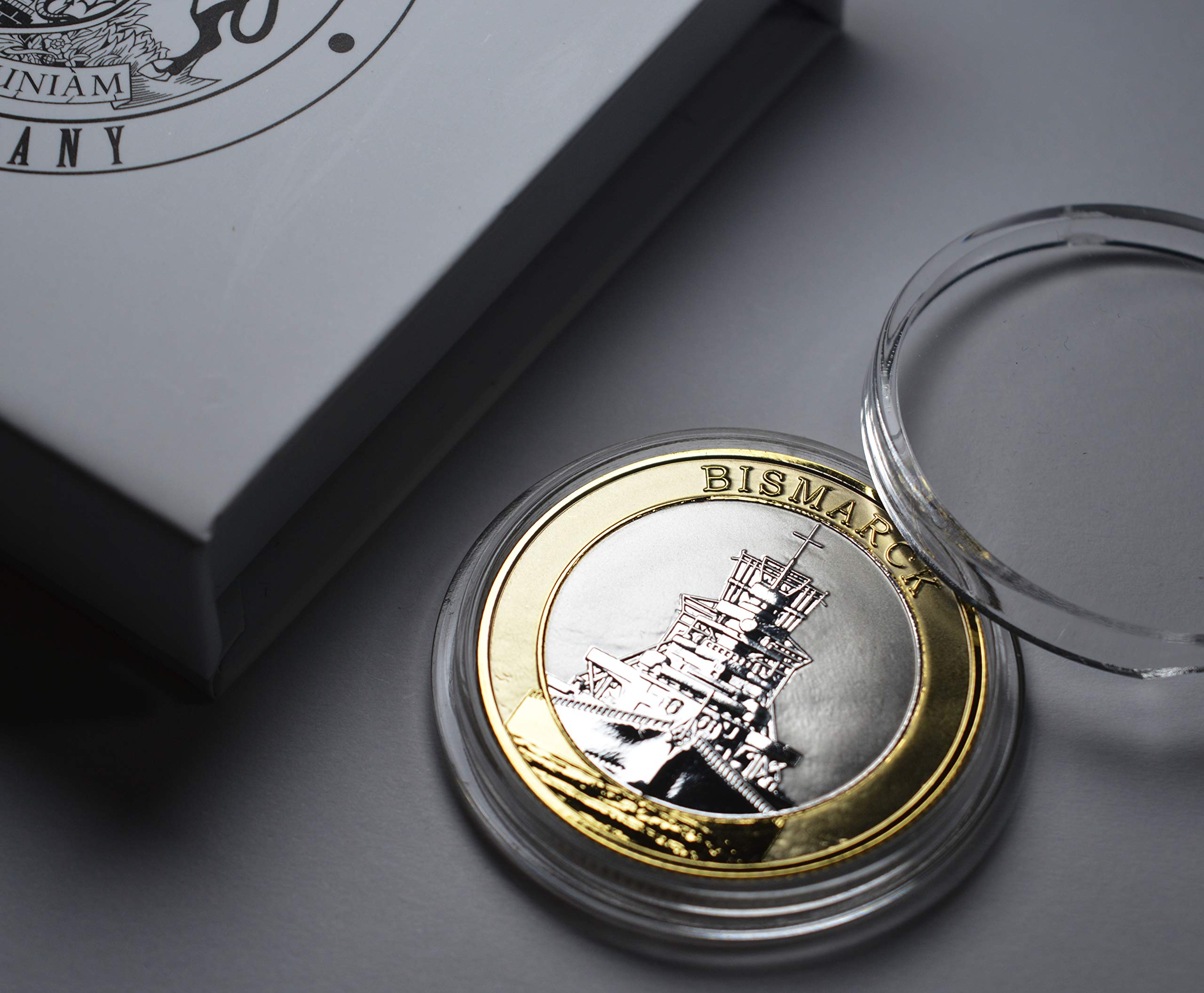The Commemorative Coin Company Gold, Silver German Battleship Bismarck Silver & 24Ct Gold 'Dual Metal' Commemorative In Capsule And Gift/Presentation Box. Ww2, Navvy Pursuit & Sinking