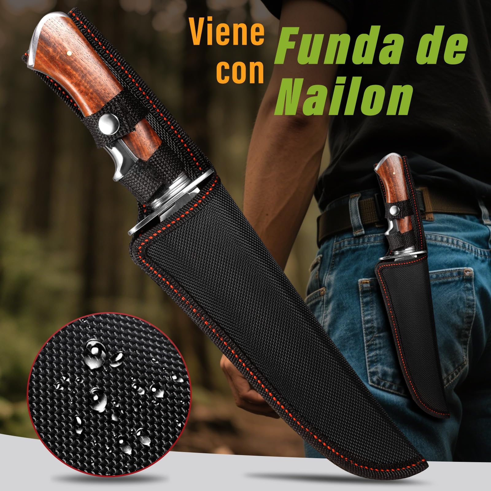 Plys Cuchillo Supervivencia Bushcraft Cuchillos Caza: 17cm Cuchillos de Monte con Funda Mango de Madera
