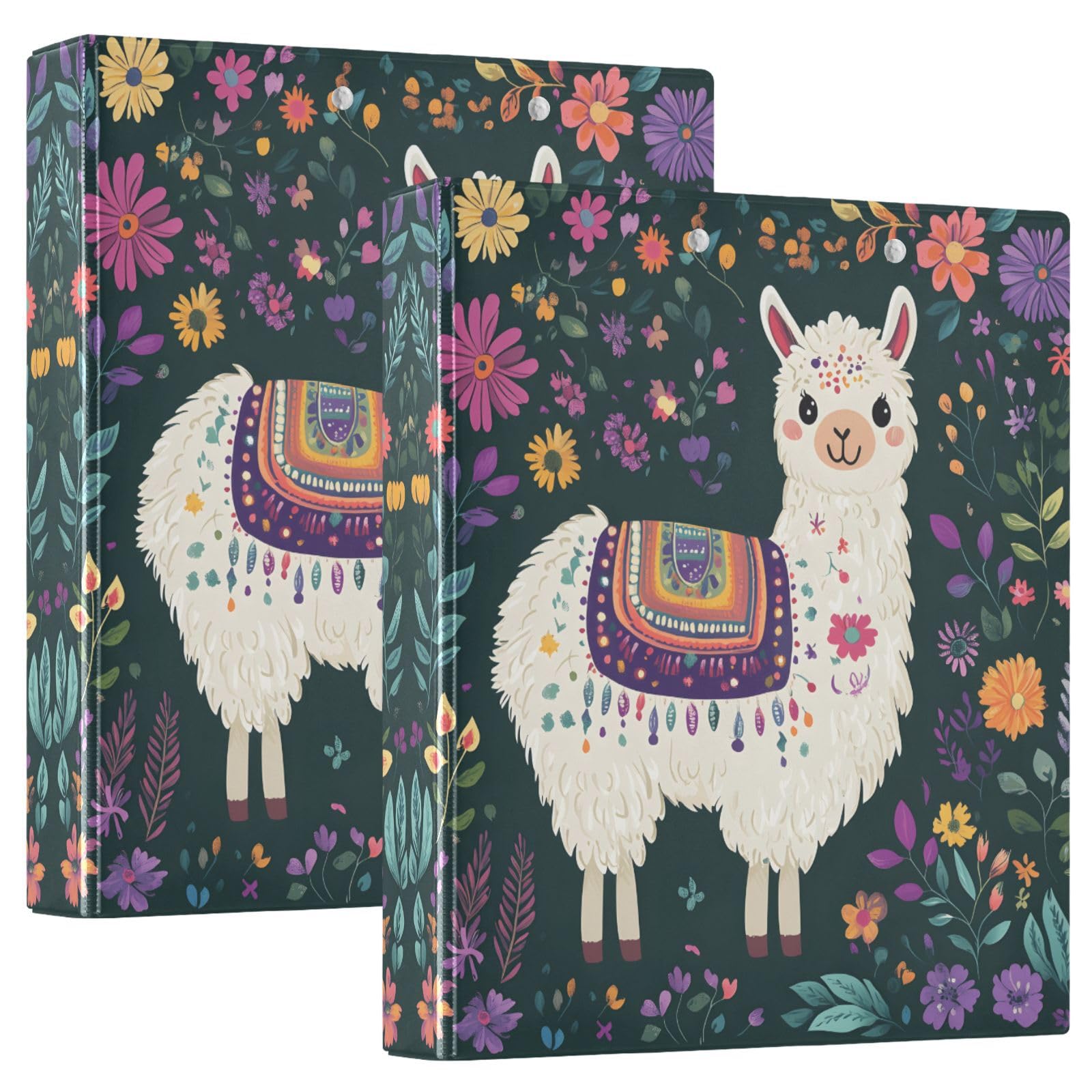 Confezione da 2 raccoglitori a 3 anelli, con foglie floreali e alpaca, 3,8 cm, con 3 tasche trasparenti, portablocco e contiene 200 fogli, per ufficio, scuola, organizzazione domestica