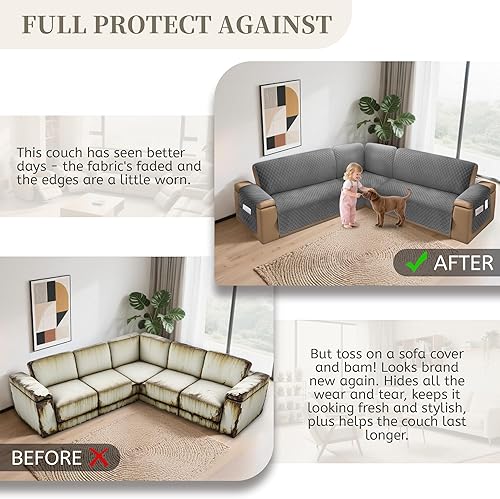 Miniatura 6 de Fundas de sofá modulares para perros, 100% impermeables, en forma de L, de terciopelo, aptas para mascotas, lavable, antideslizante, en forma de L,