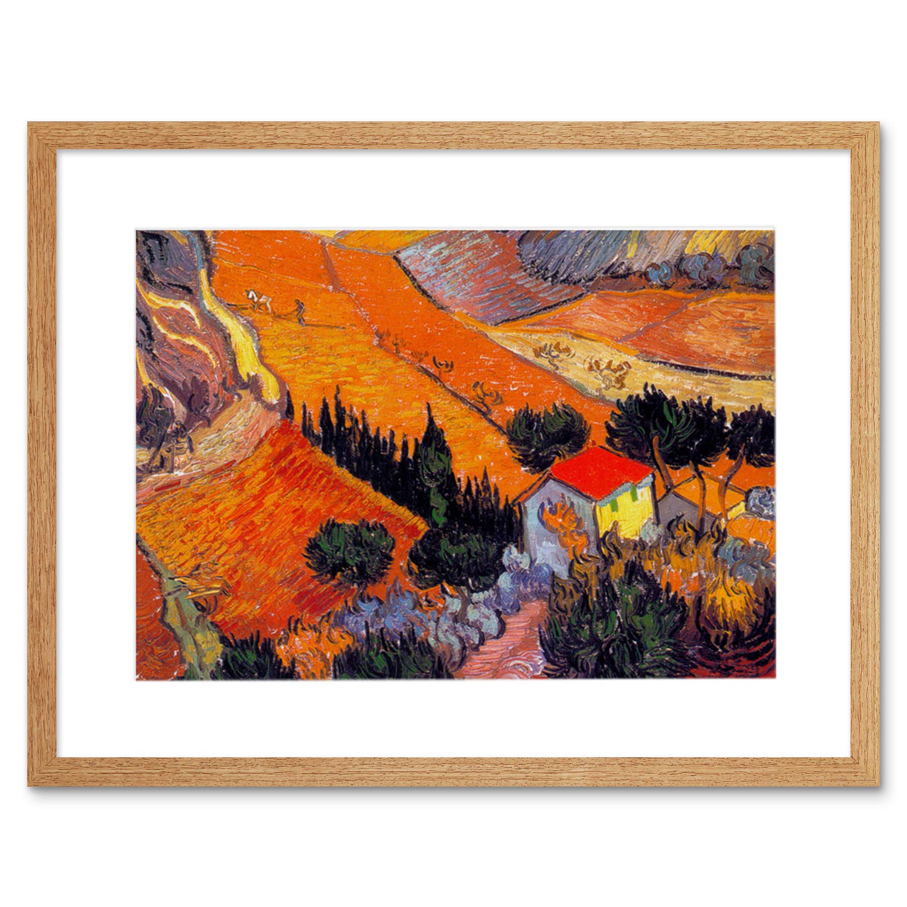 Wee Blue Coo Van Gogh Landscape With House Ploughman 1889 Artwork Framed Wall Art Print 12X16 Inch