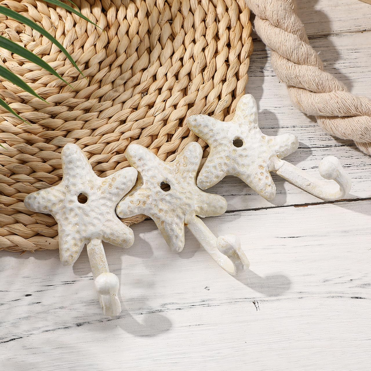 3pcs Decorative Hooks for Hanging, Cast Iron Star Fish Beach Themed Wall Hooks, Retro Coastal Wall Hanger Towel Holder for Bathrooms Kitchen Bedroom Hotel Pool Coats - Image 4
