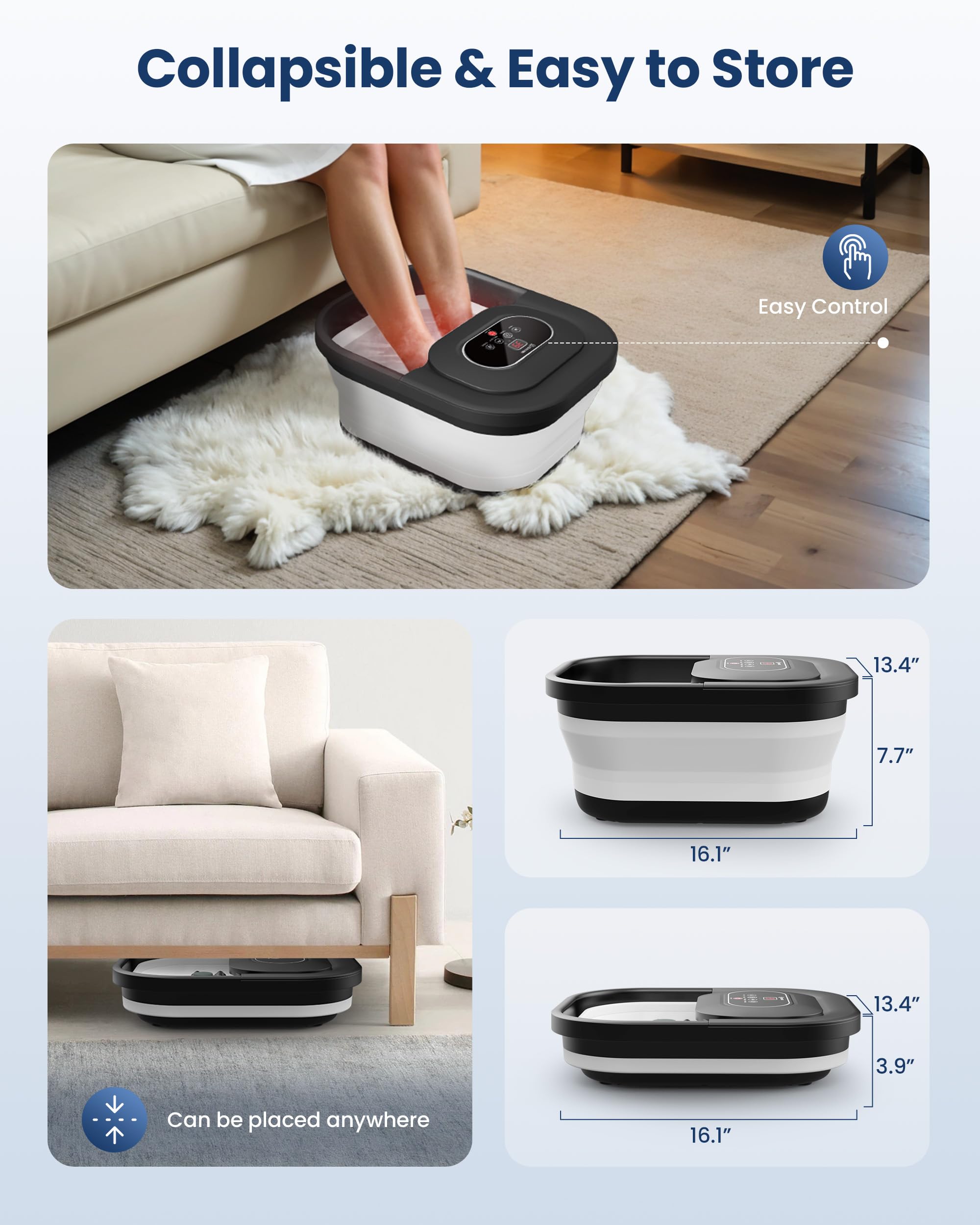 COMFIER Spa per Pies con Función de Calor Baño de Pies con Función de Burbujas y Vibración, Control de Temperatura, Piedra Pómez para Pedicura, Temporizador Inteligente, Regalos para Mujeres(Negro)