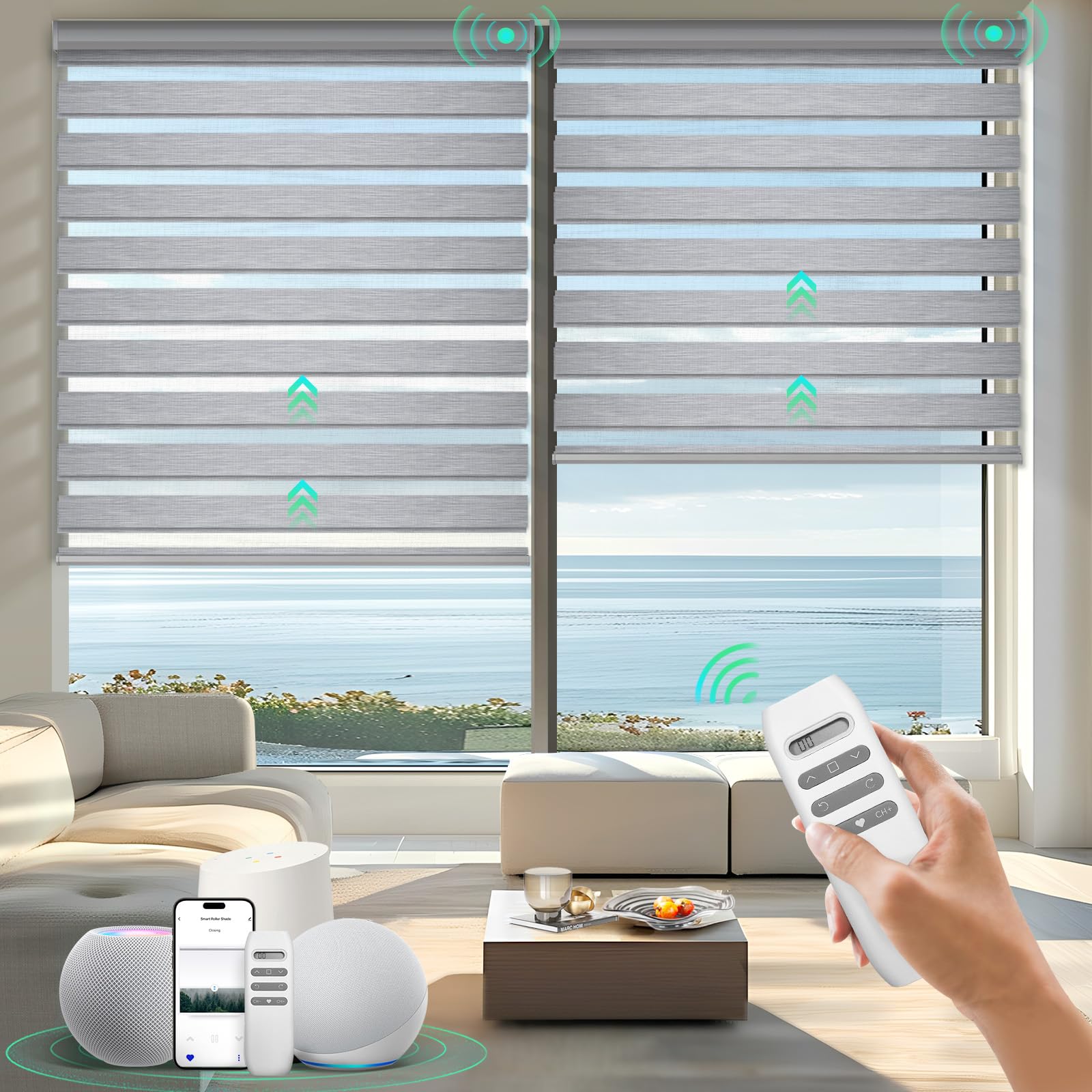 HeyBlinds Motorized Zebra Blinds with Remote, Smart Custom Shades
