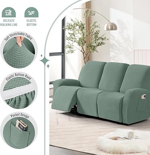 Miniatura 131 de TAOCOCO Fundas para sofá reclinable, 8 piezas, fundas elásticas para sofá grande de 3 asientos, fundas reclinables, protector de muebles con patrón