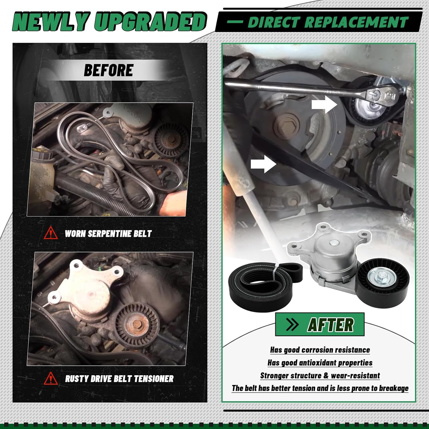 Drive Belt Tensioner Kit Replacement Fit for Ford Edge Explorer Flex MKS MKT MKX MKZ 2010-2019 3.5L 3.7L V6 Replace 38485 BT4E6B209CC 6PK1140