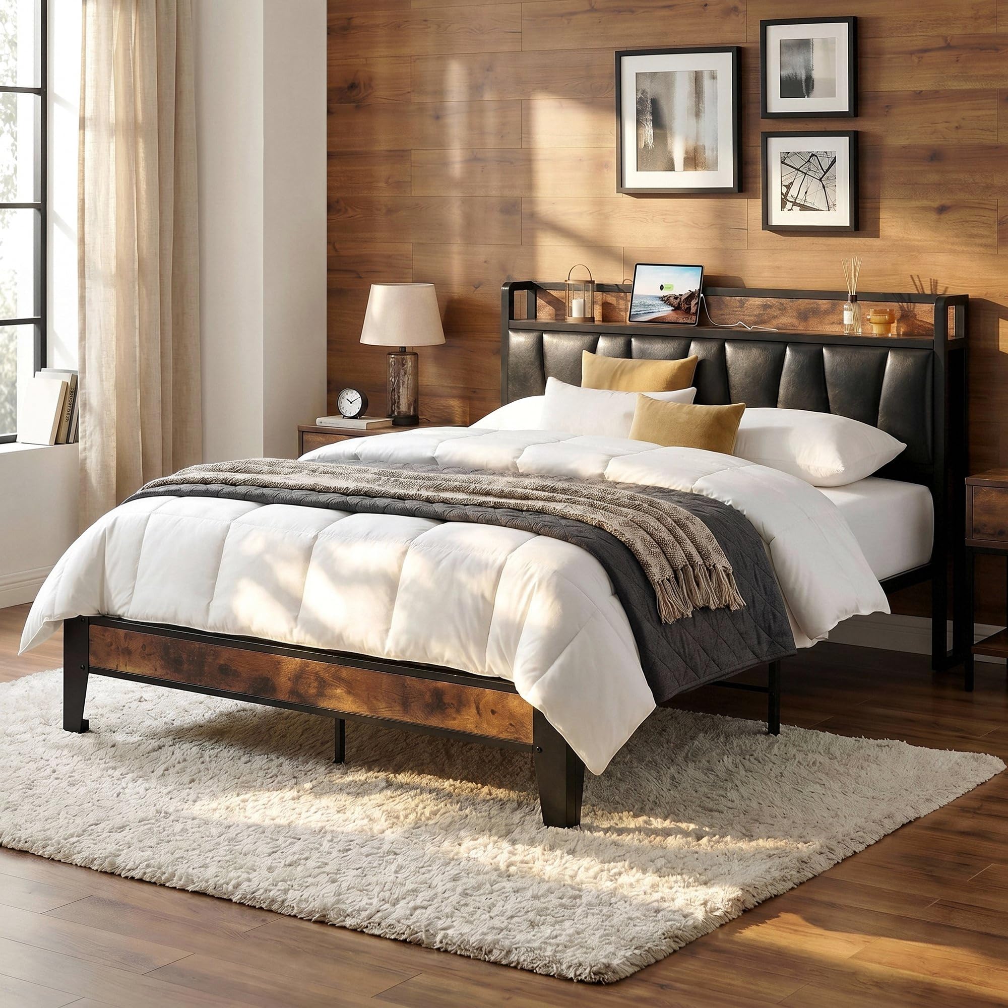 Amazon.com: LIKIMIO Queen Bed Frame, Storage Headboard with