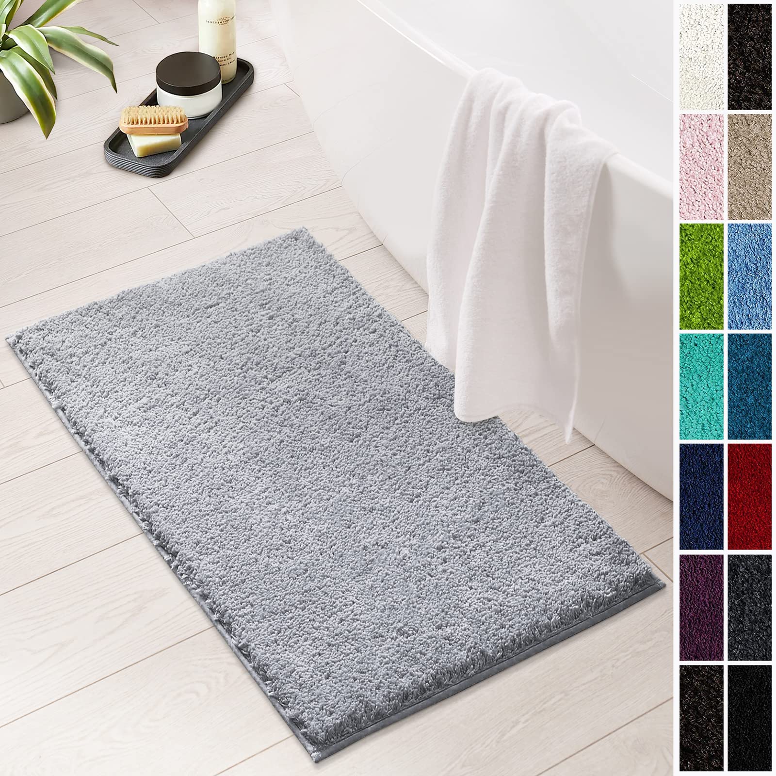Floordirekt Tapis de bain Sky Soft | Carré et rond | Tapis de bain | Extra moelleux | Antidérapant et à séchage rapide | Plusieurs couleurs et tailles (80 x 150 cm, gris argenté)