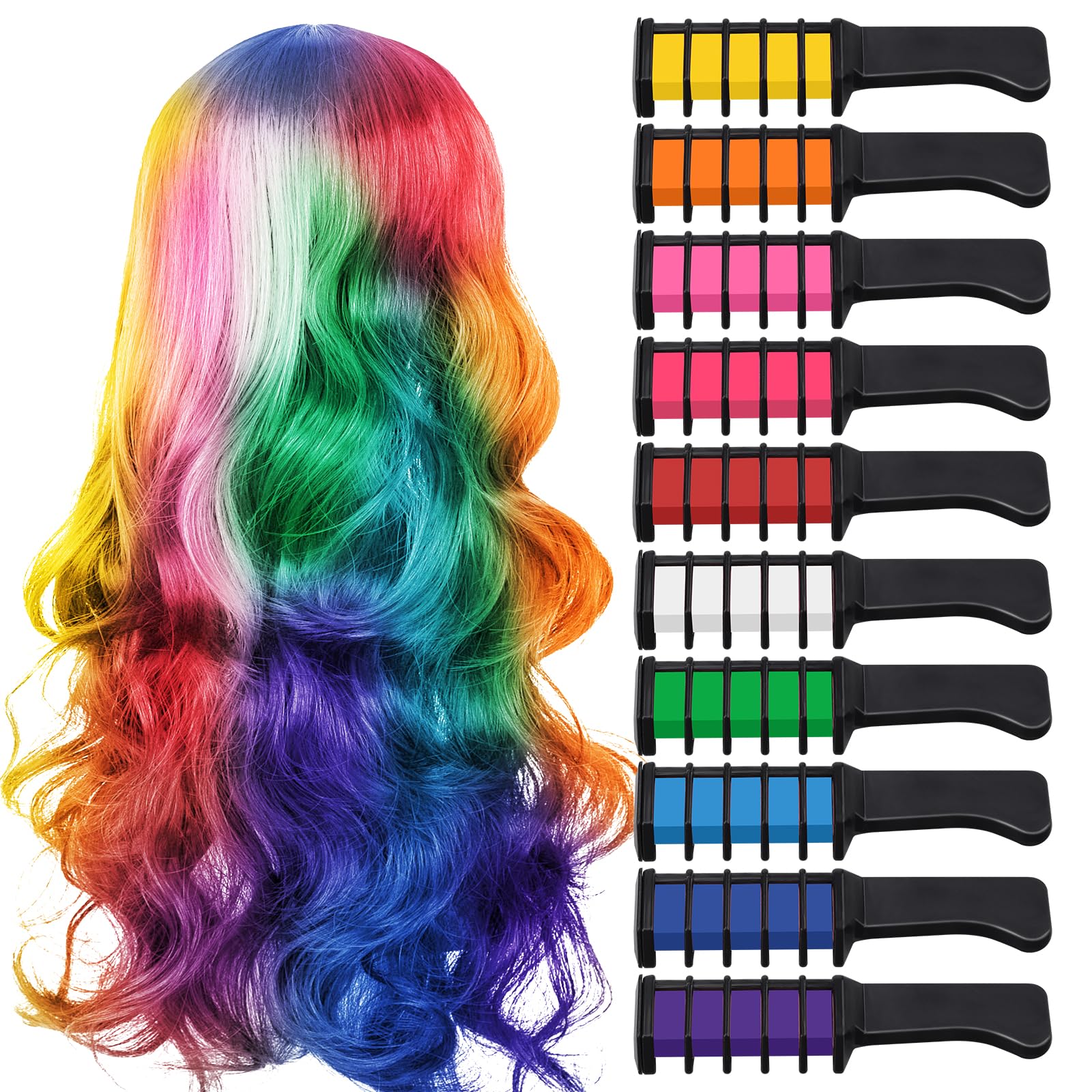 TOROKOM Hair Chalk Comb 10 Colors Temporary Hair Color Dye for Girls, Washable Hair Chalk for Girls Birthday Cosplay Hair DIY Party