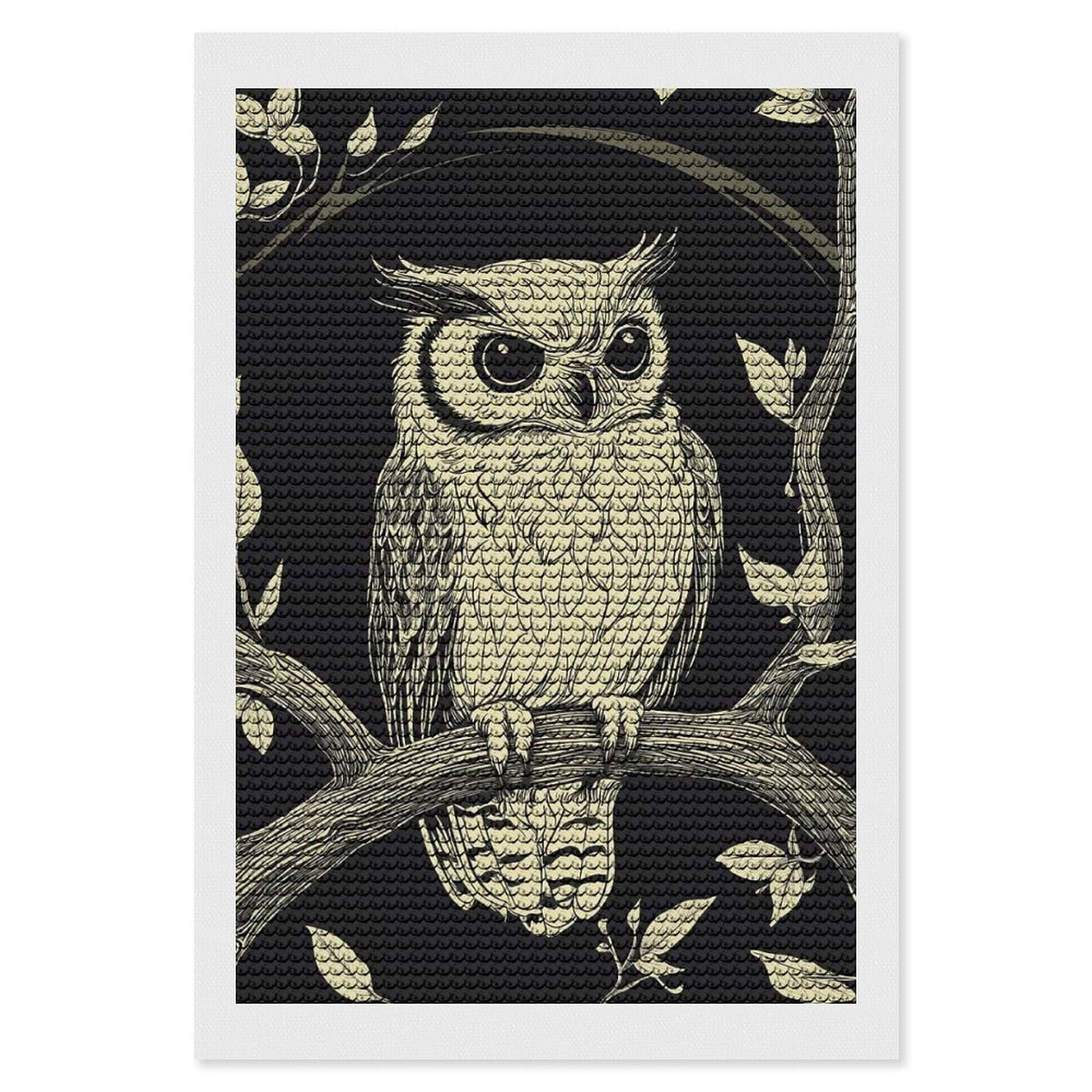 Junmoney Owl in Tree Branch Diamond Painting Set 8"x12", Full Kit Included, Sparkling Round Gems, Farmhouse Decor, Festive Craft Gift