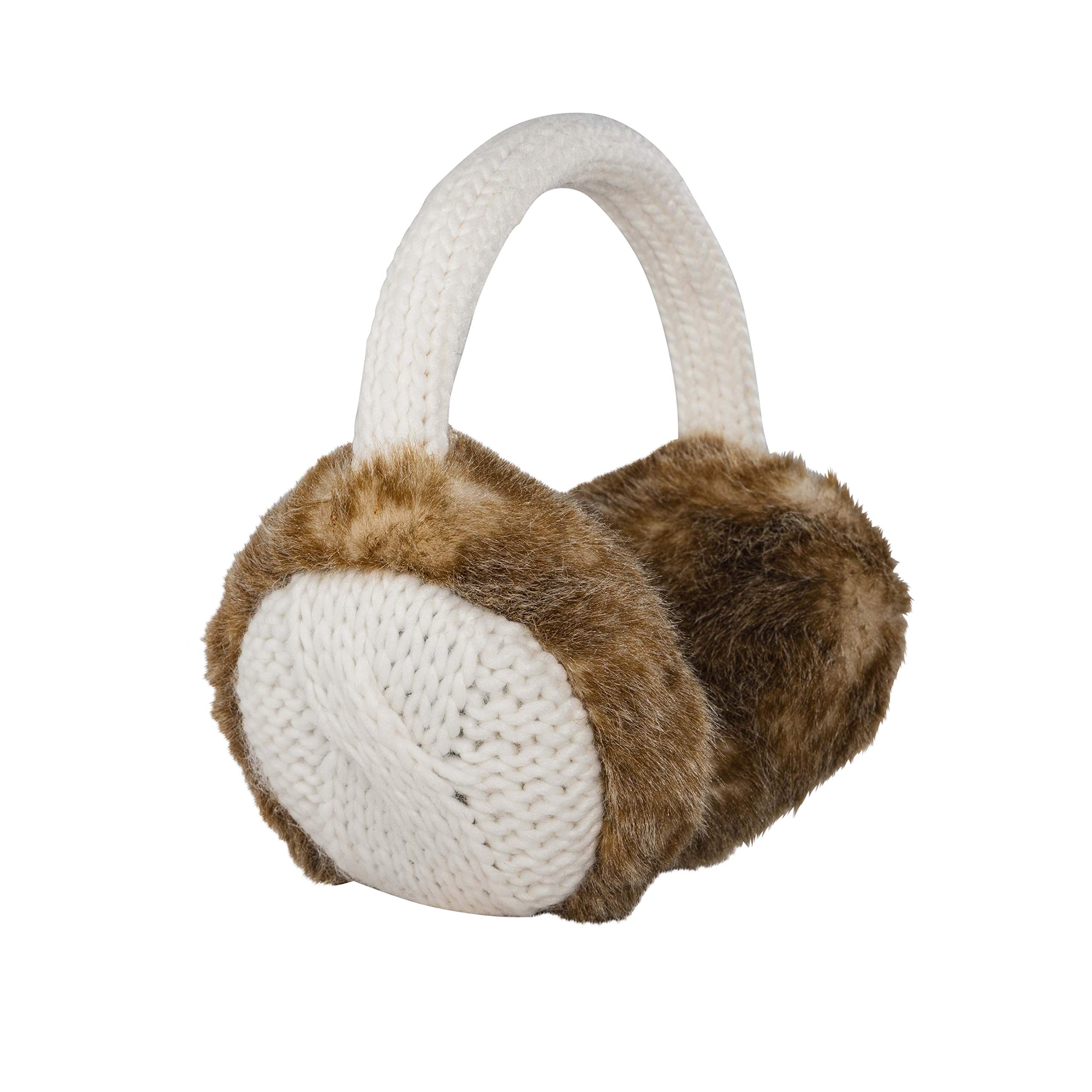 Aran Traditions Women's White Knitted Design Faux Fur Earmuffs (White)
