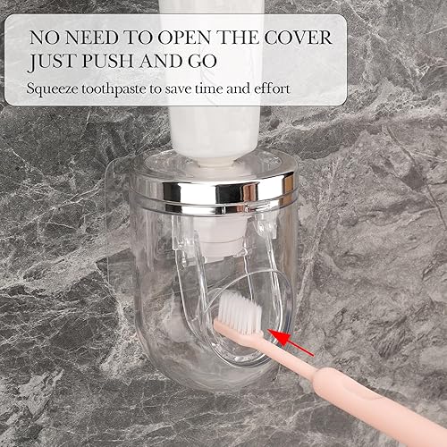 Miniatura 8 de Soporte de pared para cepillos de dientes con 5 ranuras con tapa, organizador de almacenamiento de cepillos de dientes autoadhesivo para ducha,