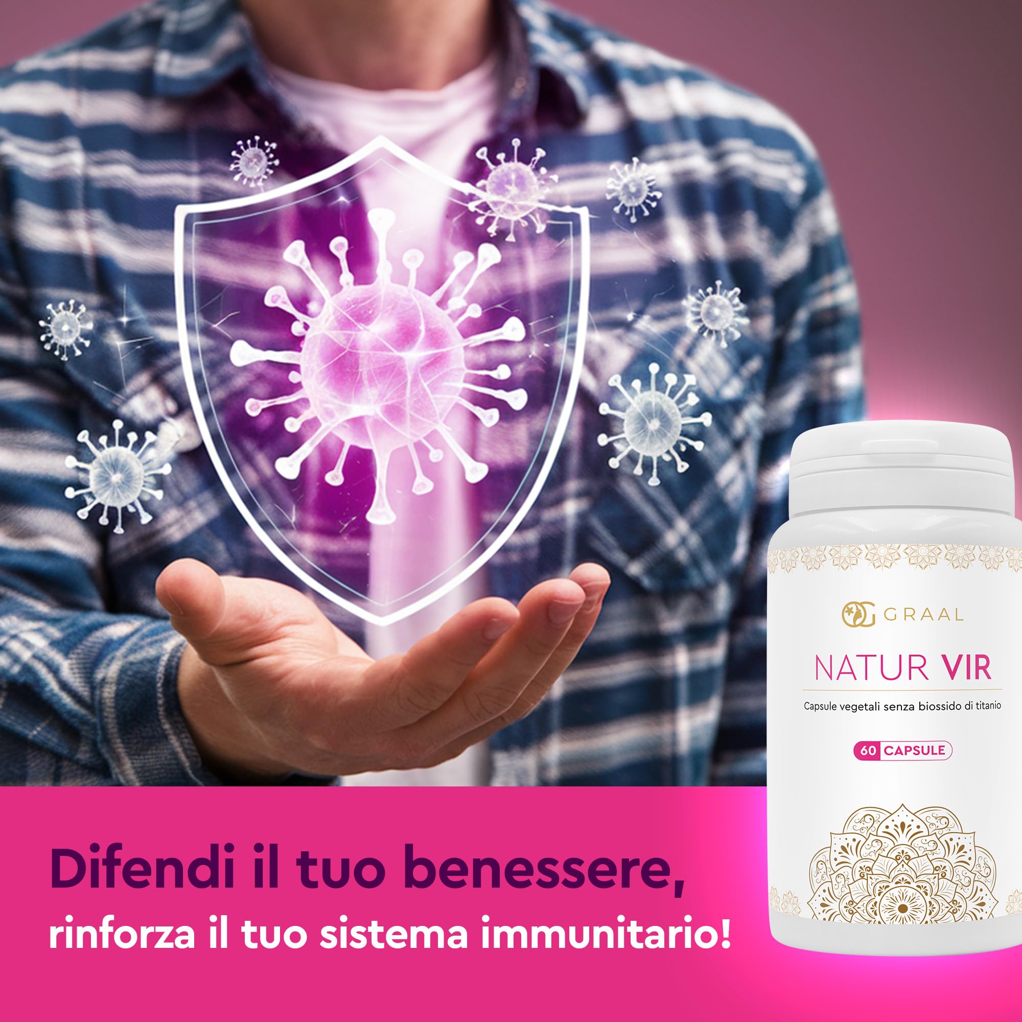Graal Natur Vir - Colostro e Quercetina per Difese Immunitarie - Supporta la Salute Intestinale - Antiossidante Naturale - Ideale per il Recupero Fisico