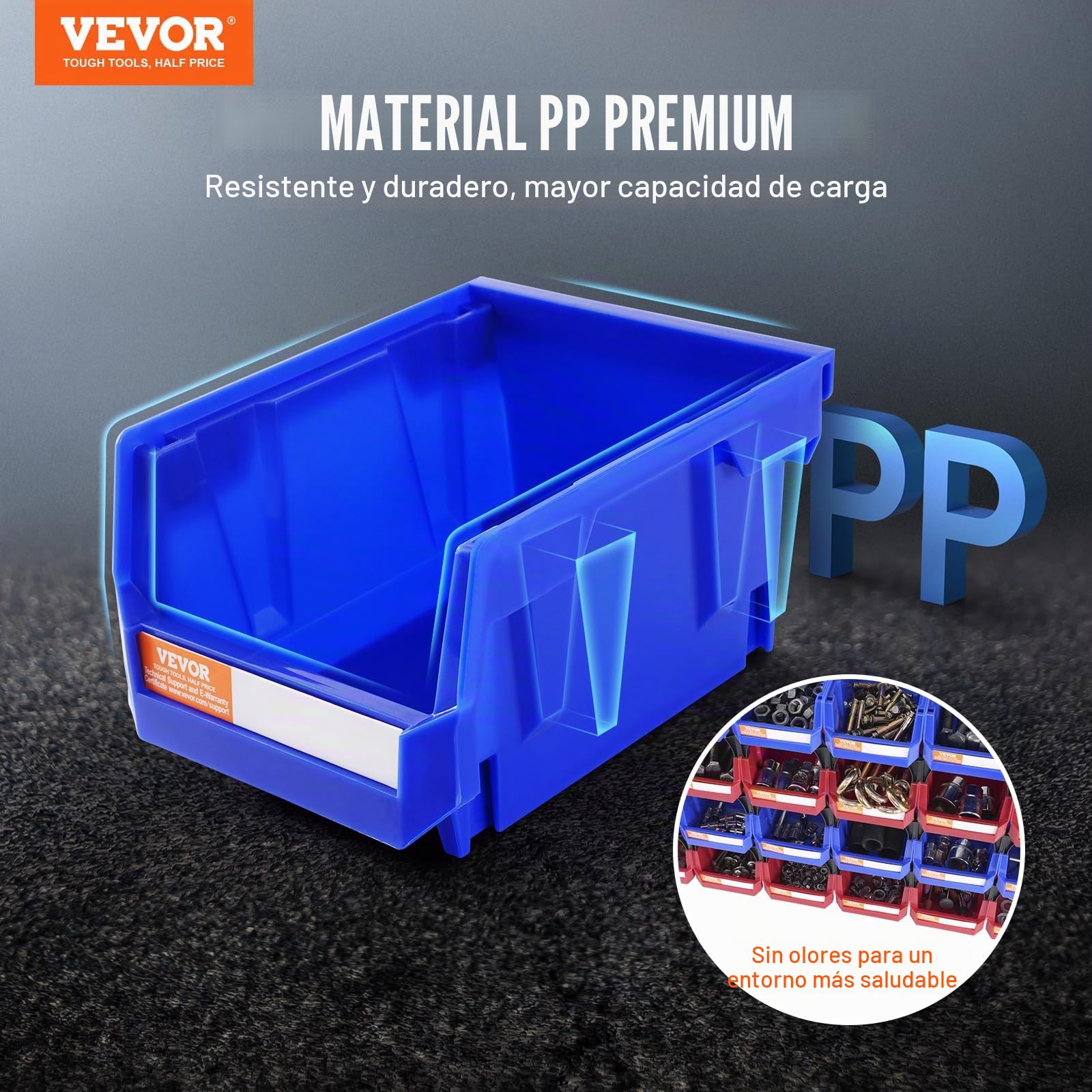 VEVOR Contenedor de Pernos 24 Cajas de Almacenamiento Apilables para Taller 137 x 105 x 78 mm Combinación Azul/Roja Contenedor de Herramientas para Armario, Cocina, Oficina, Despensa, Estante, Pared