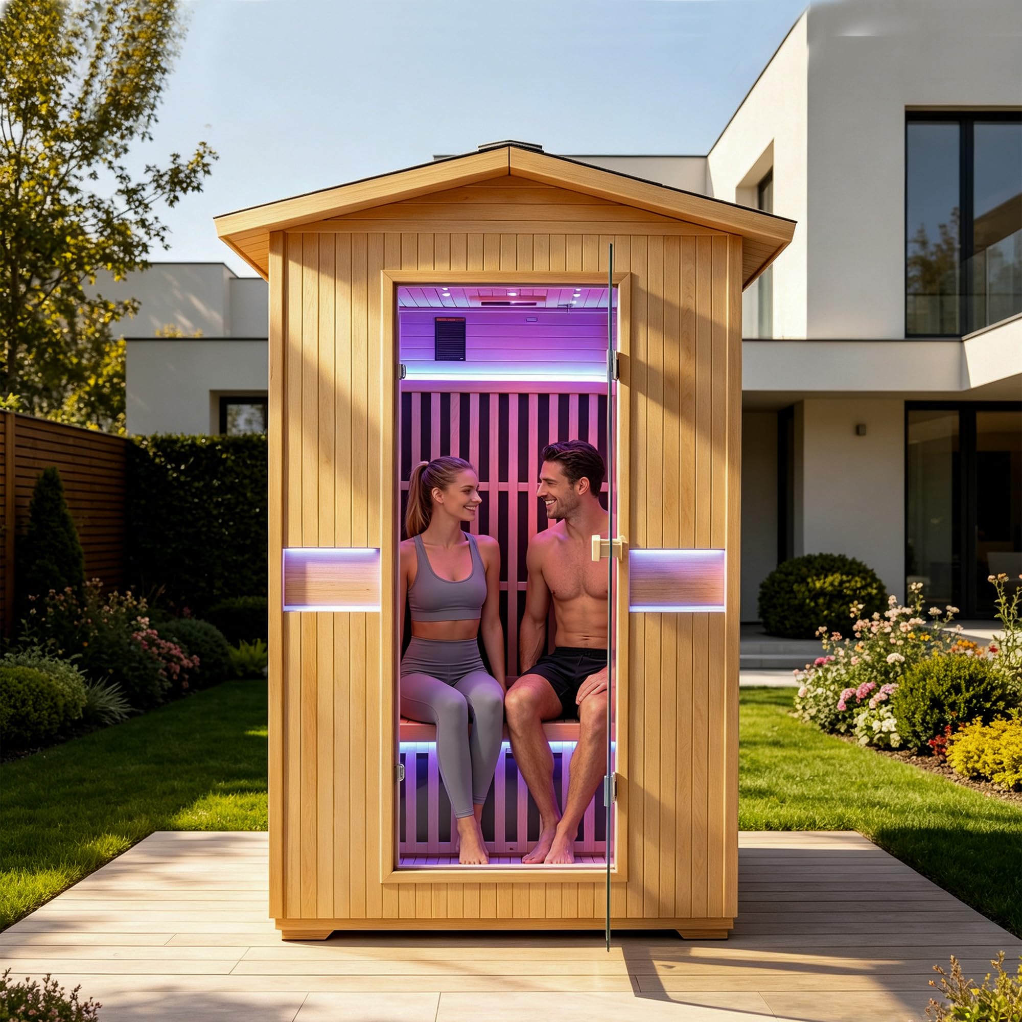 Saunas Outdoor 2 Person Infrared Sauna with Red Light Therapy