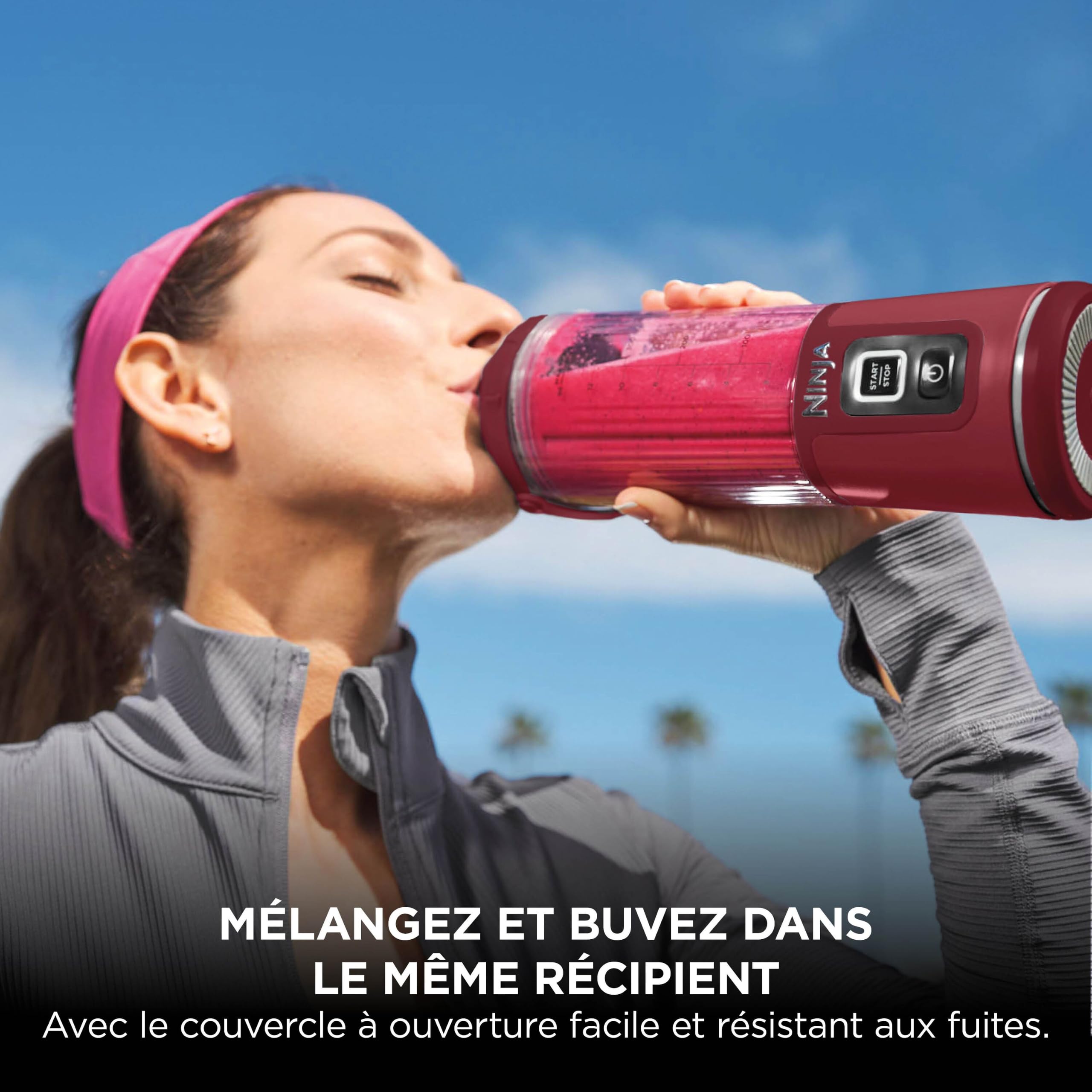 Ninja Blast Blender portable, 530 ml, couvercle résistant aux fuites et bec verseur, mini blender sans fil puissant, rechargeable, smoothies, shakes, mixe fruits et glaçons, Canneberge, BC151EUCR