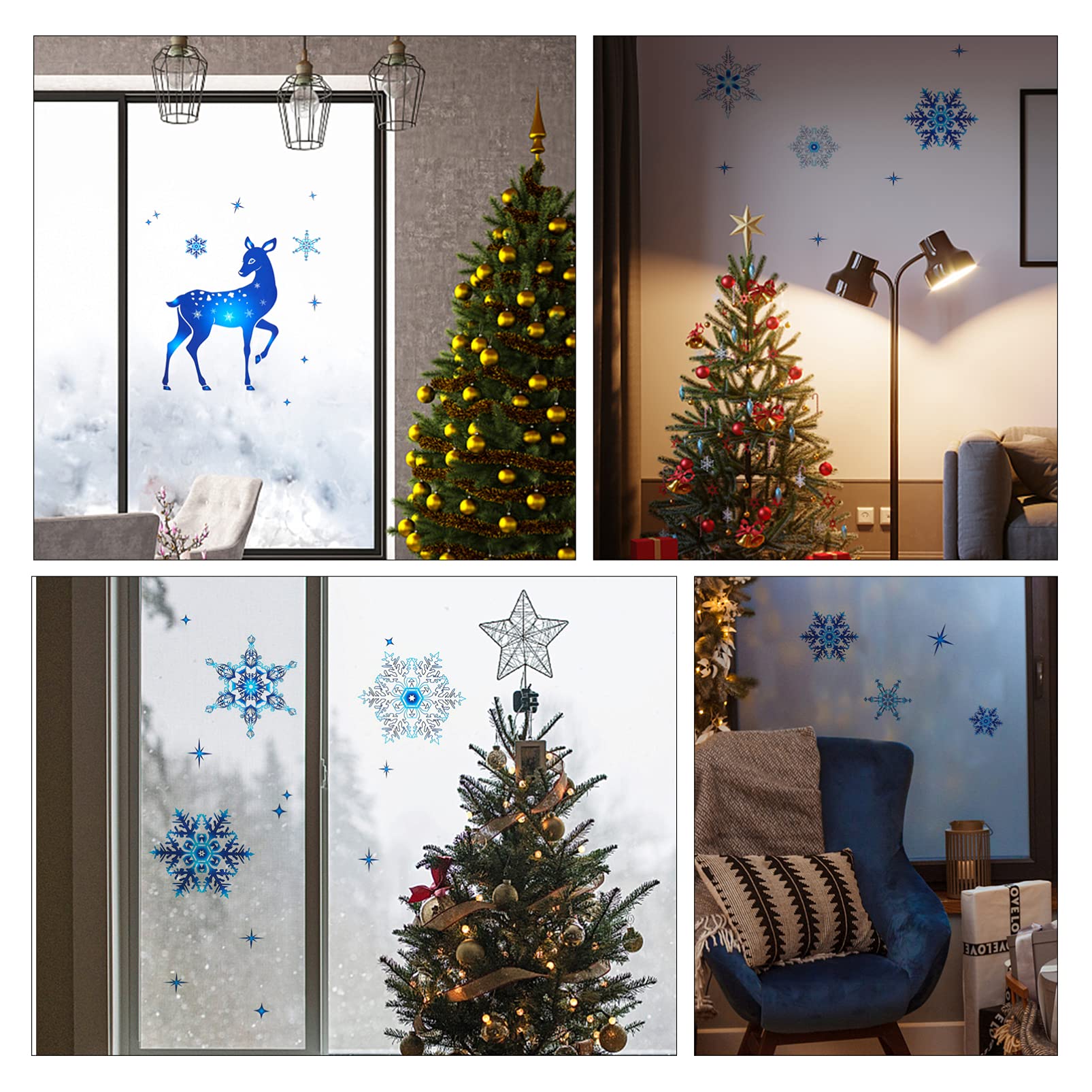 ABOOFAN 12hojas Pegatinas Navideñas De Translucido Para Decoración De Ventanas y Paredes De Calcomanías De Diseño De Reno Para Fiestas y Celebraciones Navideñas Hogar y Guarderías