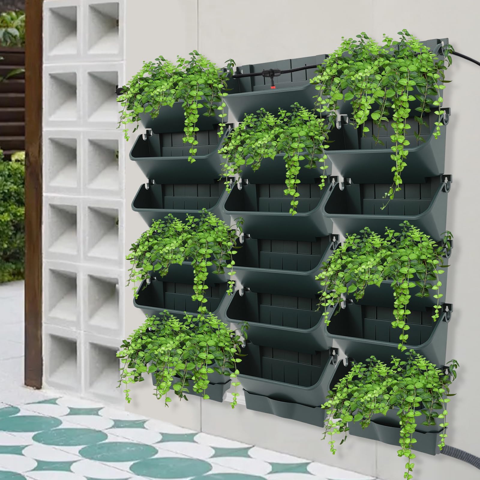 Hängende vertikale Wand Pflanze mit Automatischem Bewässerungssystem, Platzsparende Pflanzenwand Vertikaler Garten Pflanzenwand Blumentopf Set für Hof Garten Balkon Home Decoration (Grün)