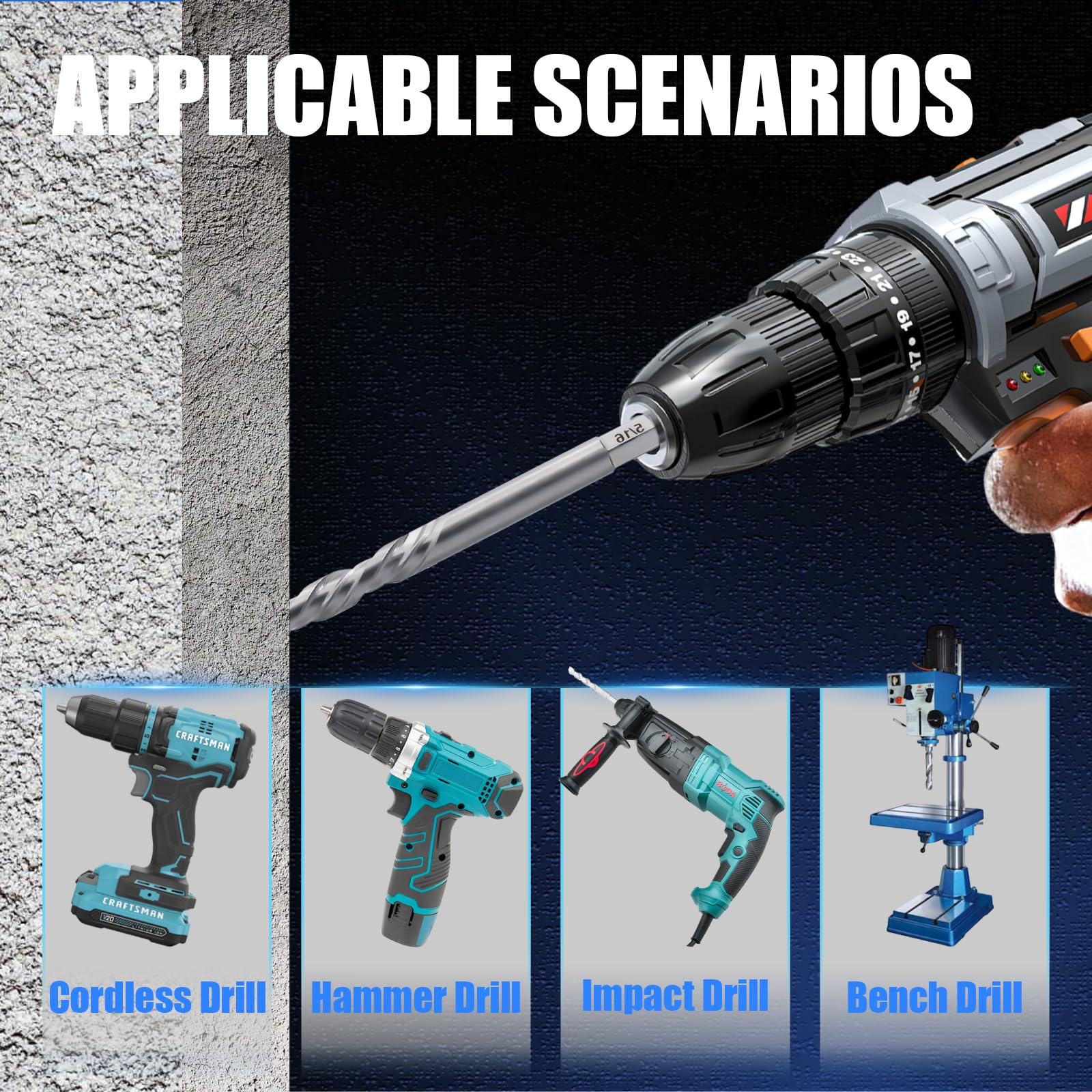 Masonry Drill Bit Set - 16 Pcs Carbide -7