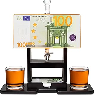 Euro 100 Bill Whiskey Decanter Set. Unique Gifts for Men or Dad, Home Bar Gifts. Euro 100 Bill Liquor alcohol, Bar Tumbler, Alcohol Decanter Set