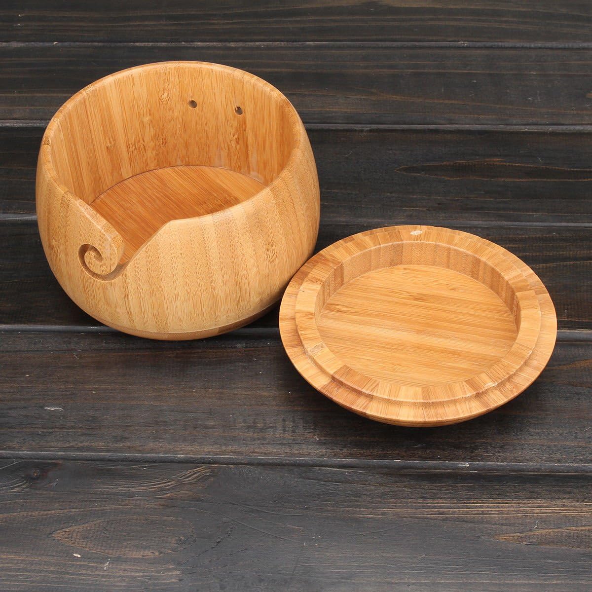 Piru Wooden-Yarn-Bowl-Bamboo-Holder-With-Lid-Cover-Skeins-Knitting-Crochet-53x40-034 Wooden-Yarn-Bowl-Bamboo-Holder-With-Lid-Cover-Skeins-Knitting-Crochet-53x40-034 Wooden-Yarn-