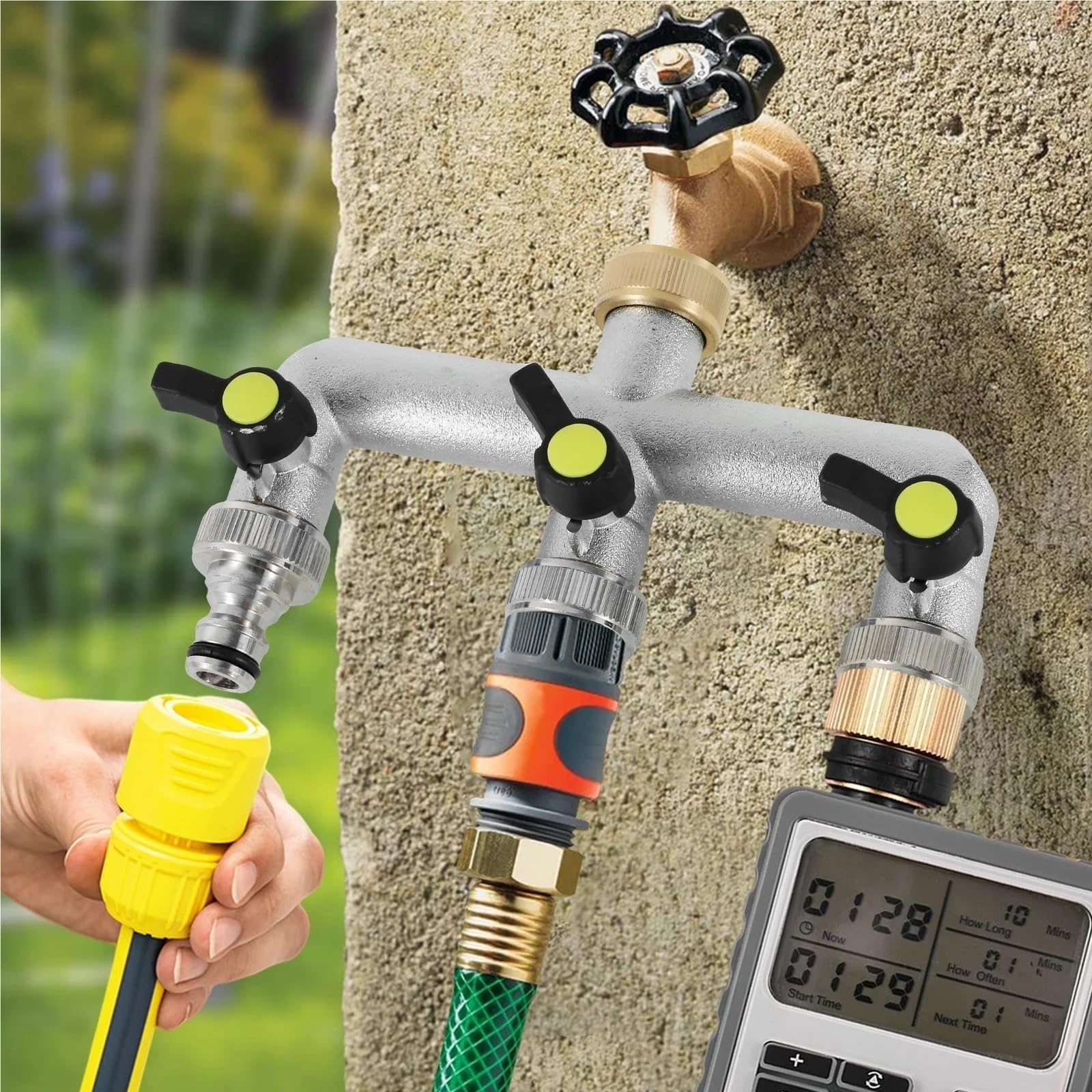 Divisor de Manguera jardín aleación Zinc 3/4 Pulgadas y 2/3 vías Distribuidor Conector riego Grifo Resistente for Exteriores para JardíN(Silver 2 Way)
