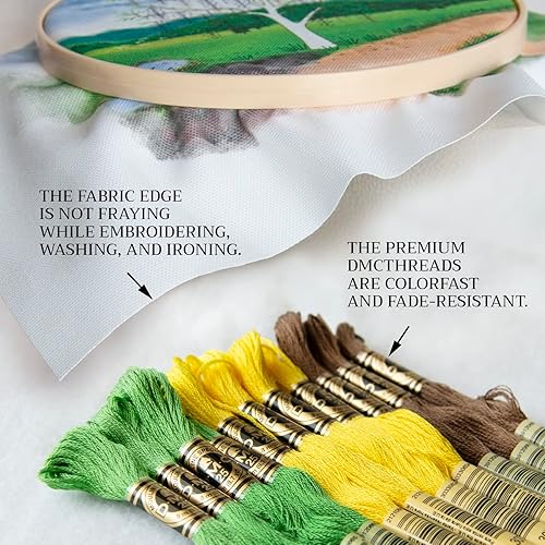 Miniatura 4 de B.Embroidery Un kit de bordado de árbol de flores de bricolaje con un fondo de pintura colorido o fondo blanco en un aro de plástico de 6 pulgadas