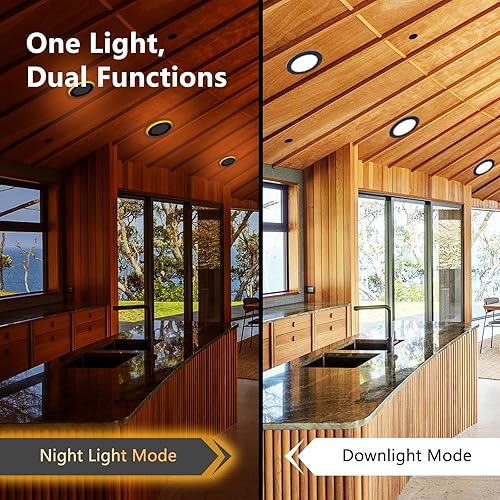 Miniatura 2 de Paquete de 6 luces empotrables negras de 6 pulgadas con luz nocturna, luz descendente de oblea ultrafina para interiores y exteriores, iluminación