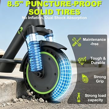 Roinside Electric Scooter - 8.5/10''Solid Tires, 350W/500W Motor, Up to 19/22MPH& 16/21/23Miles Long-Range Portable Commuting Scooter for Adults with Double Braking System, App