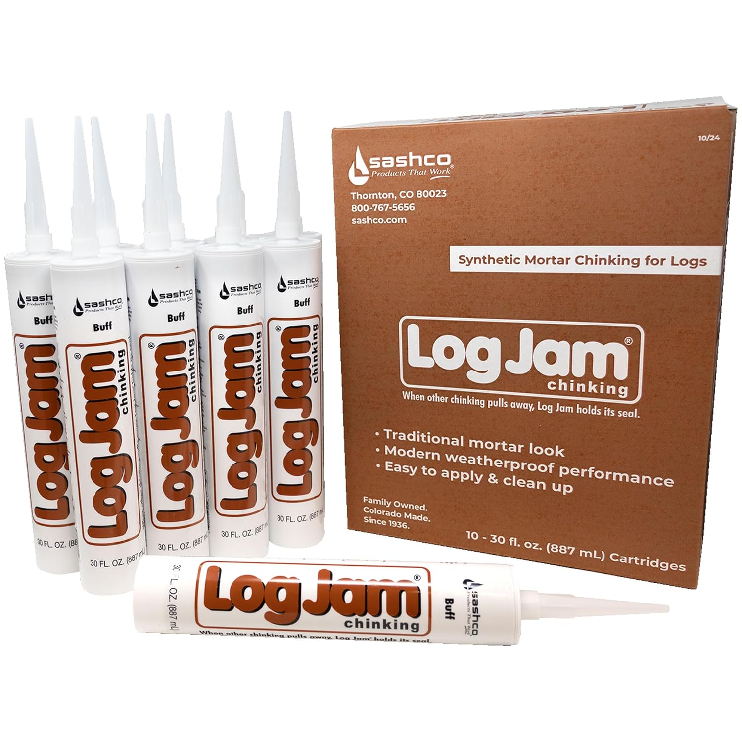 Sashco Log Jam Acrylic Latex Chinking Caulk, 30 oz Cartridge, Buff (Pack of 10)